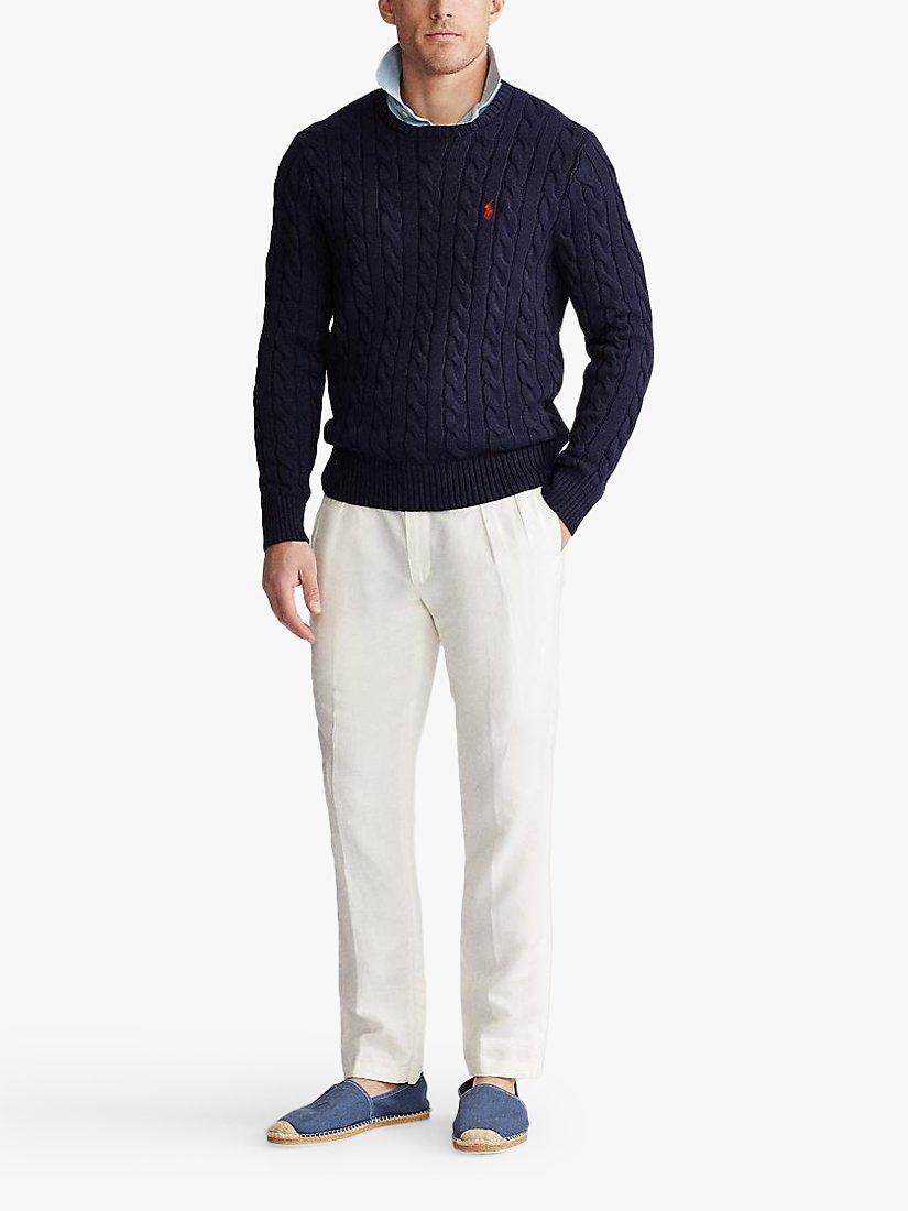 Product image 3 of 7, which shows Polo Ralph Lauren Cotton Cable Knit Jumper, Hunter Navy, S