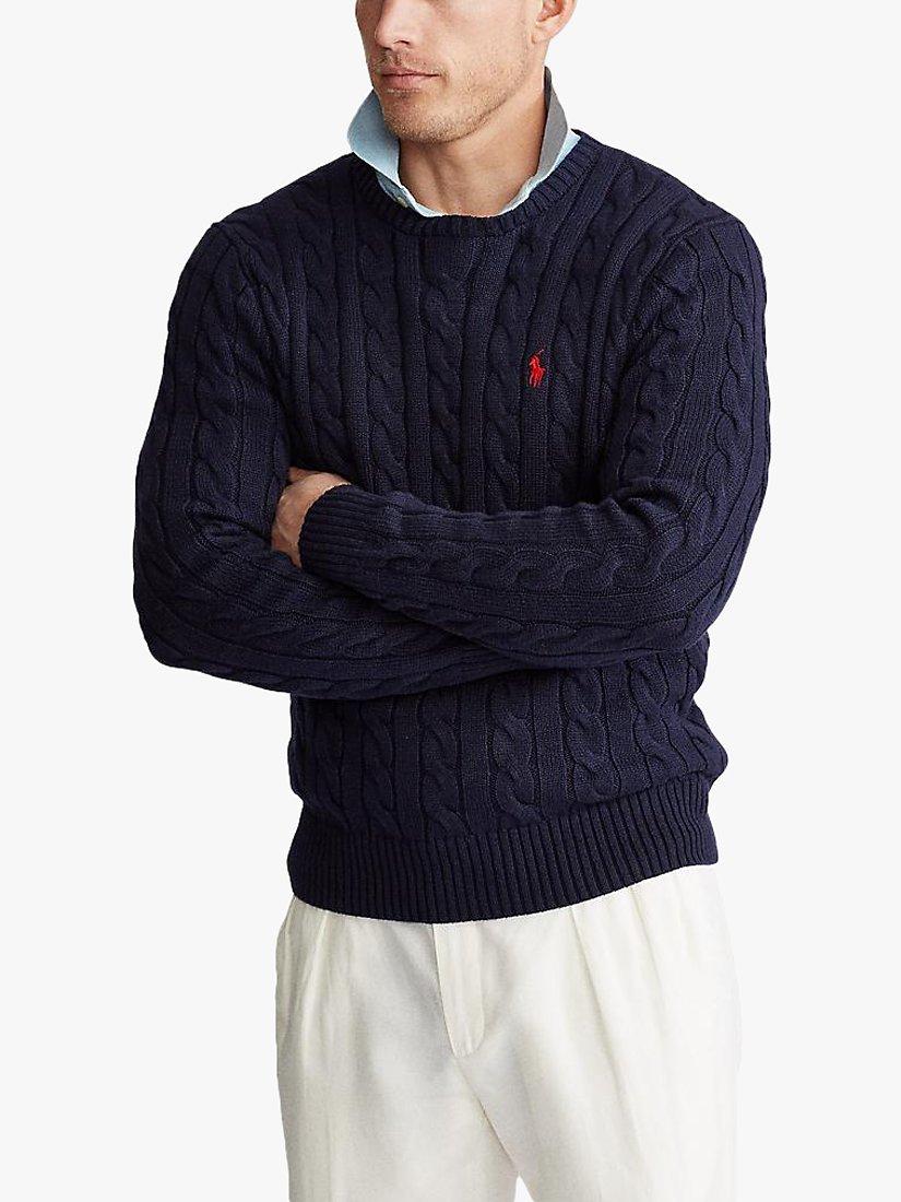 Product image 6 of 7, which shows Polo Ralph Lauren Cotton Cable Knit Jumper, Hunter Navy, S