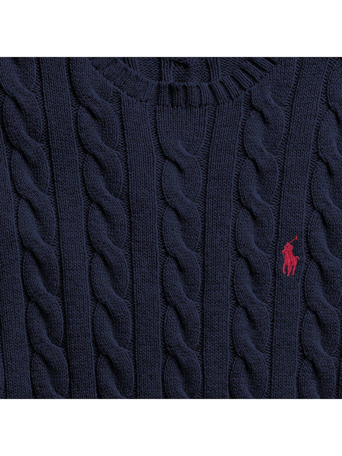 Product image 7 of 7, which shows Polo Ralph Lauren Cotton Cable Knit Jumper, Hunter Navy, S