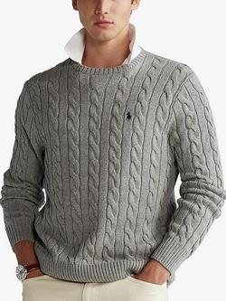 Polo Ralph Lauren Cotton Cable Knit Jumper, Fawn Frey Heather