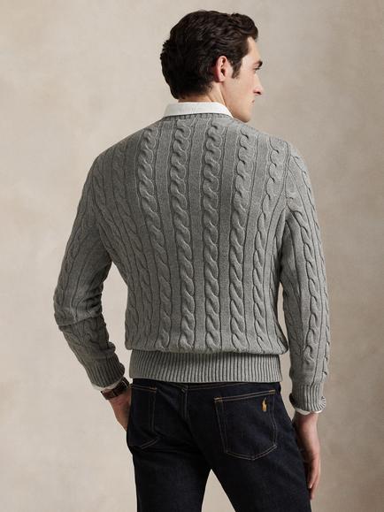 Polo Ralph Lauren Cotton Cable Knit Jumper - view 2, Fawn Grey Heather
