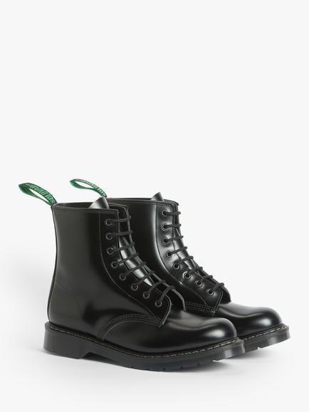 Solovair Made in England 8 Eyelet Hi Shine Leather Derby Boots - view 2, Black