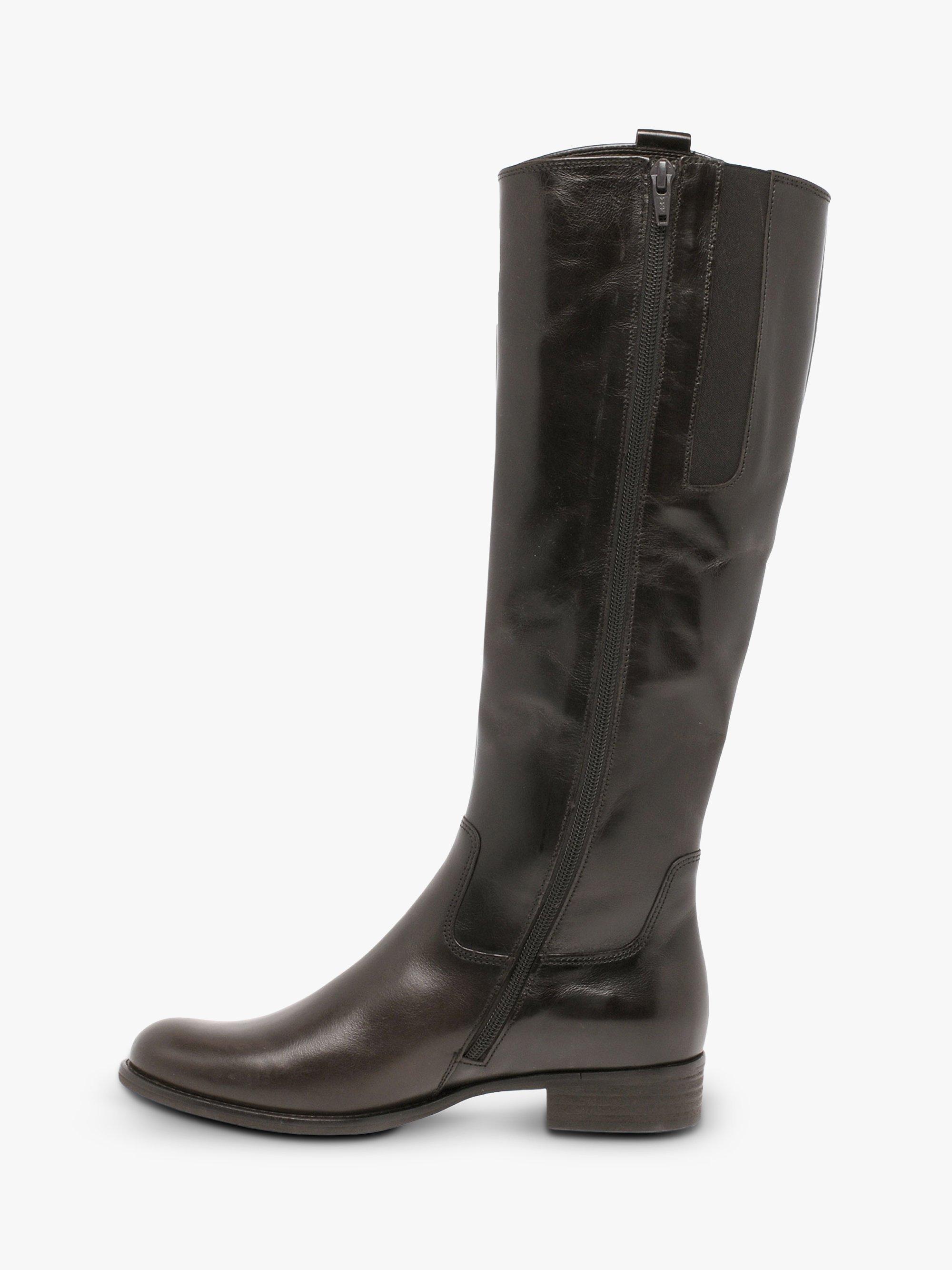 Gabor Brook Slim Fit Leather Low Block Heeled Knee High Boots Brown