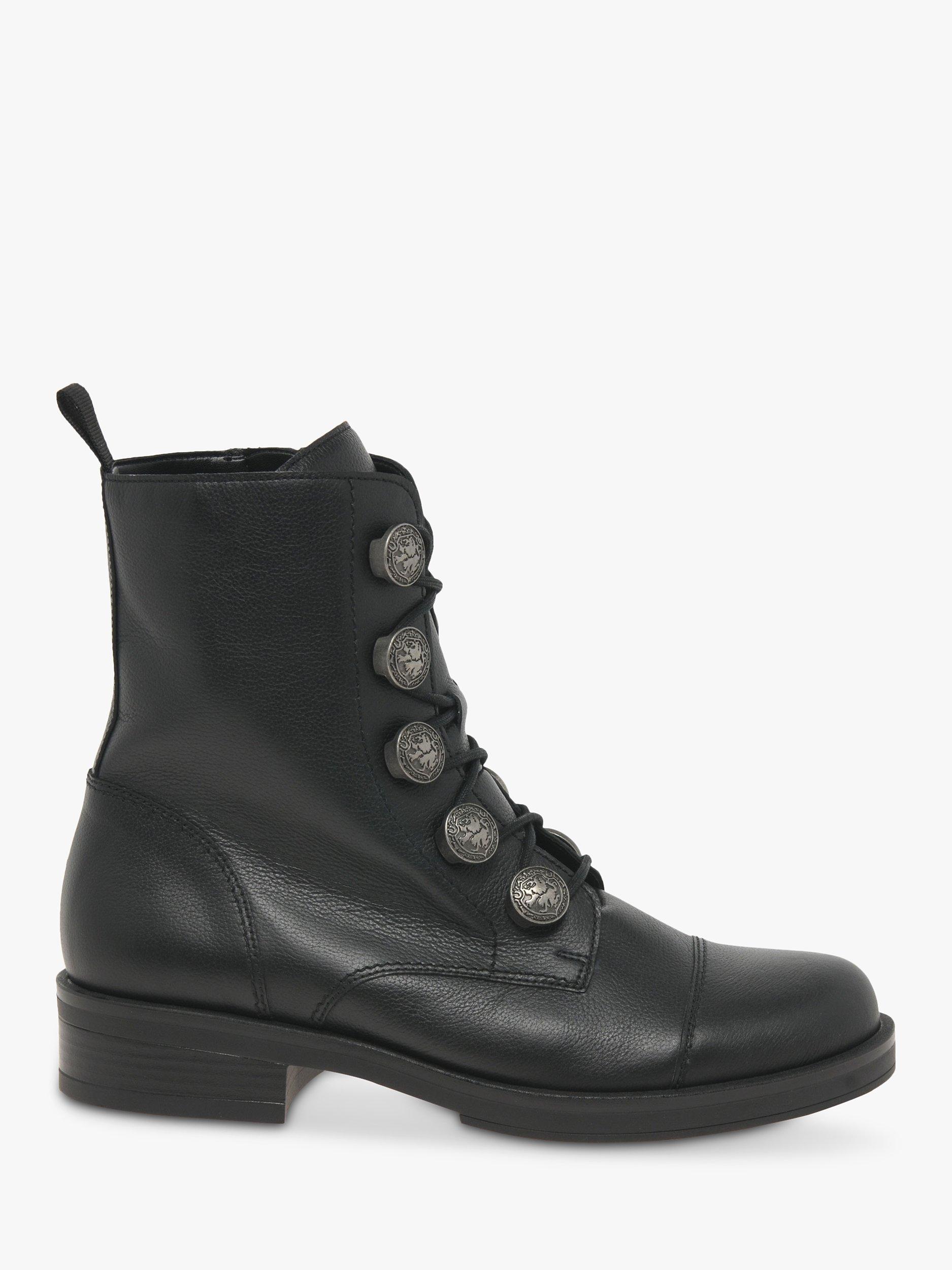 Gabor Lady Leather Military Button Ankle Boots, Black