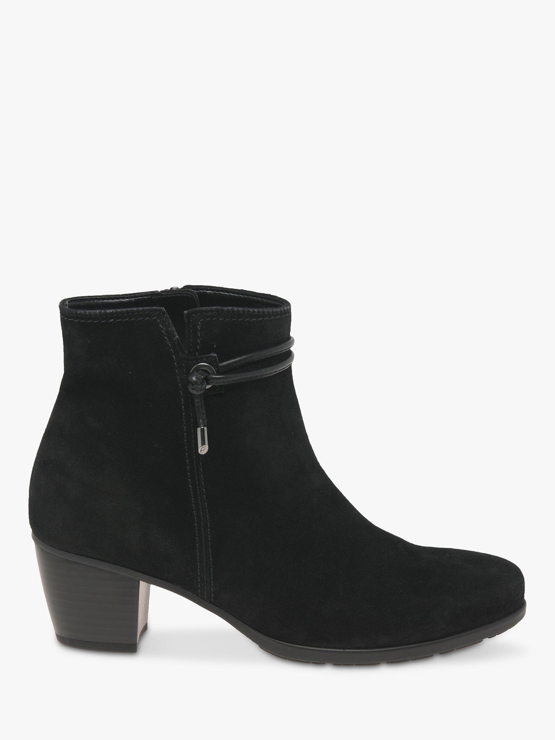 Gabor Ela Suede Cuban Heeled Ankle Boots, Black