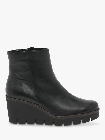 Gabor Utopia Leather Wedge Heeled Ankle Boots, Black, Black