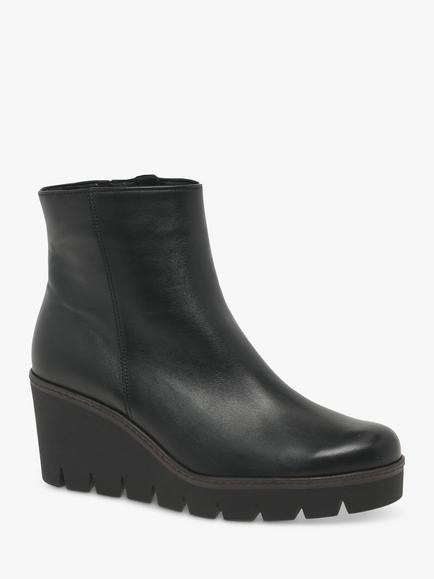 Gabor Utopia Leather Wedge Heeled Ankle Boots, Black - view 2, Black