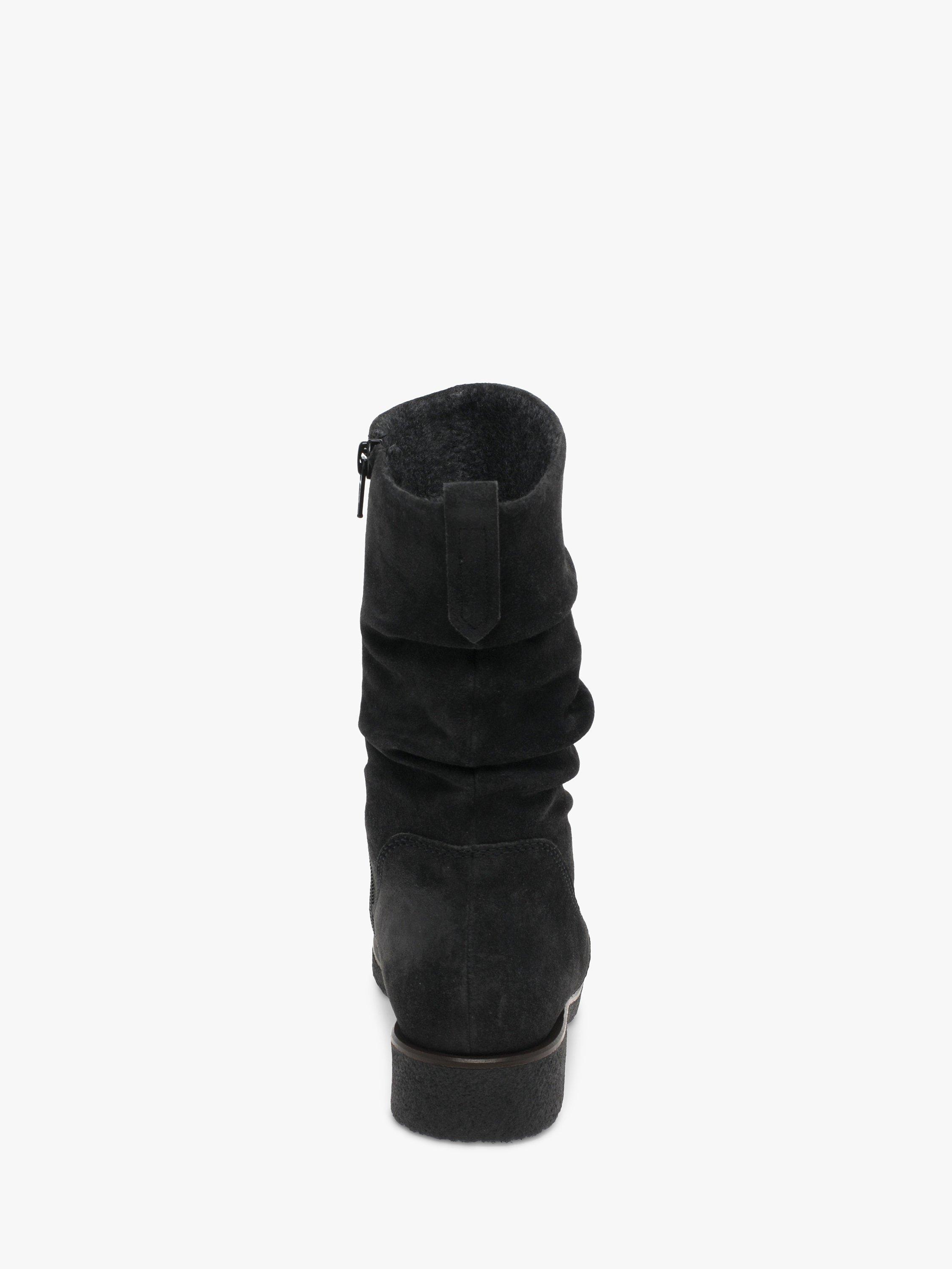Gabor Greendale Wide Fit Gathered Detail Suede Calf Boots Dark Grey