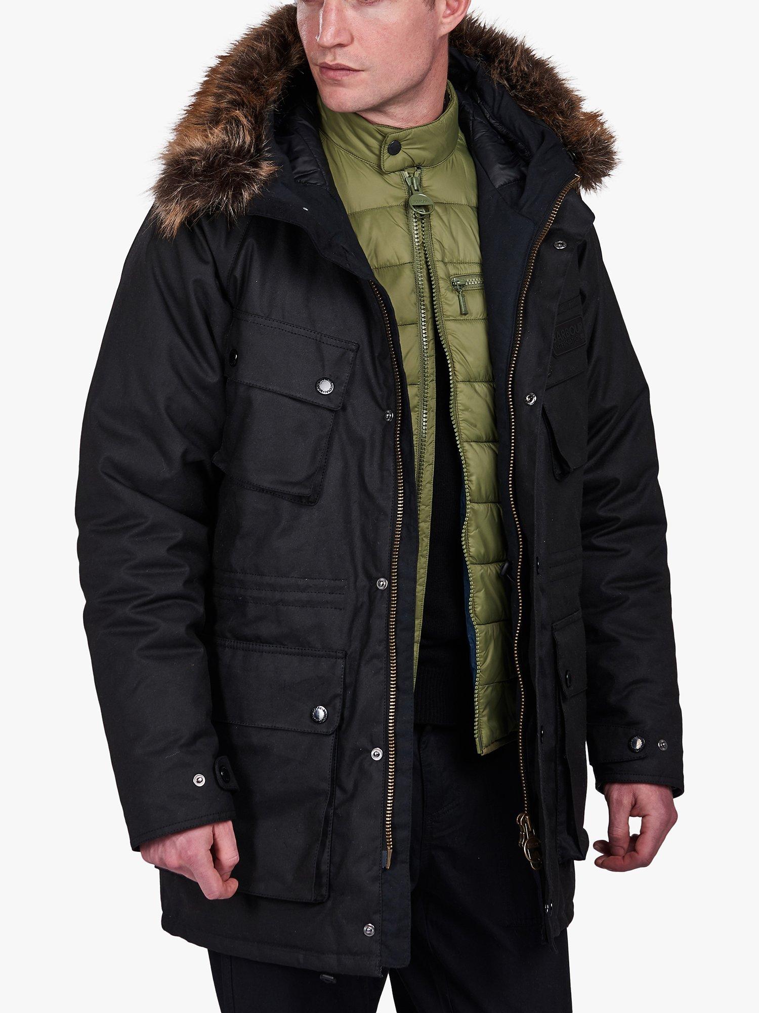 Barbour International Race Wax Parka Jacket, Black
