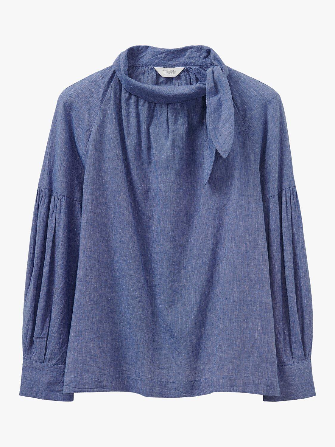 Toast Tie Neck Shirt, Blue Chambray