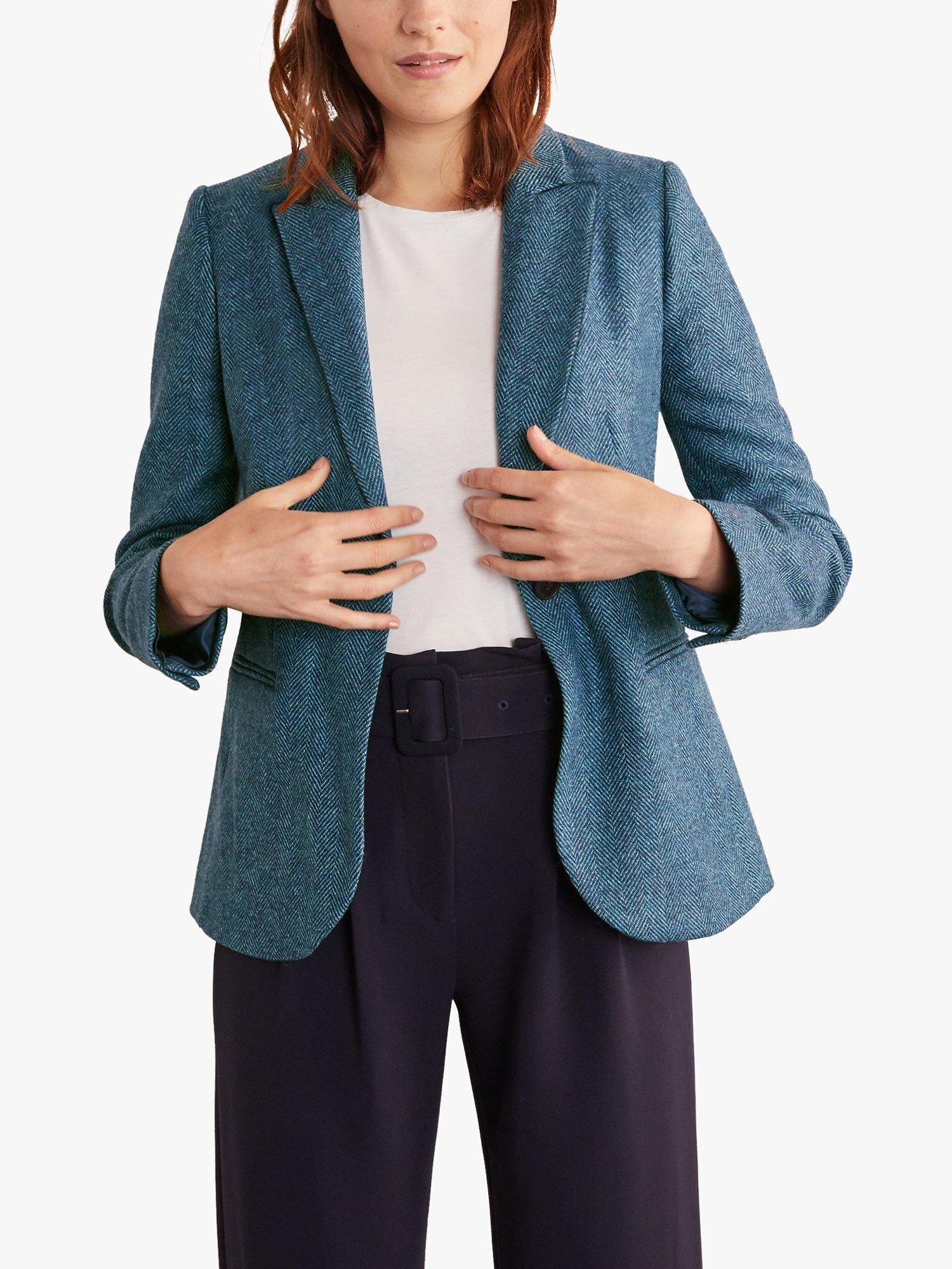 Boden Atkins Wool Tweed Blazer, Dark Blue Herringbone
