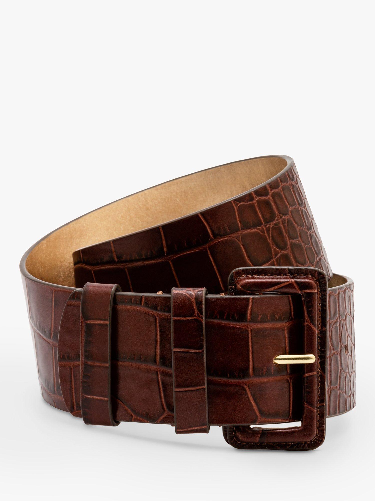 Boden Wide Leather Belt Mahogany Croc