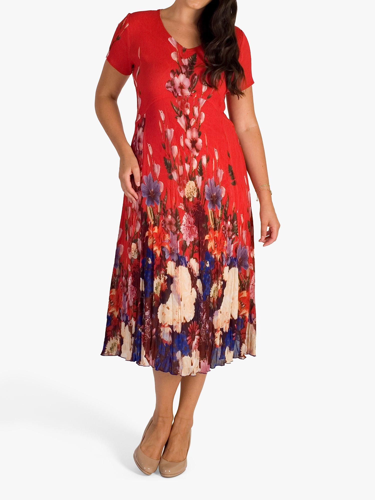chesca Floral Border Crush Pleat Chiffon Dress