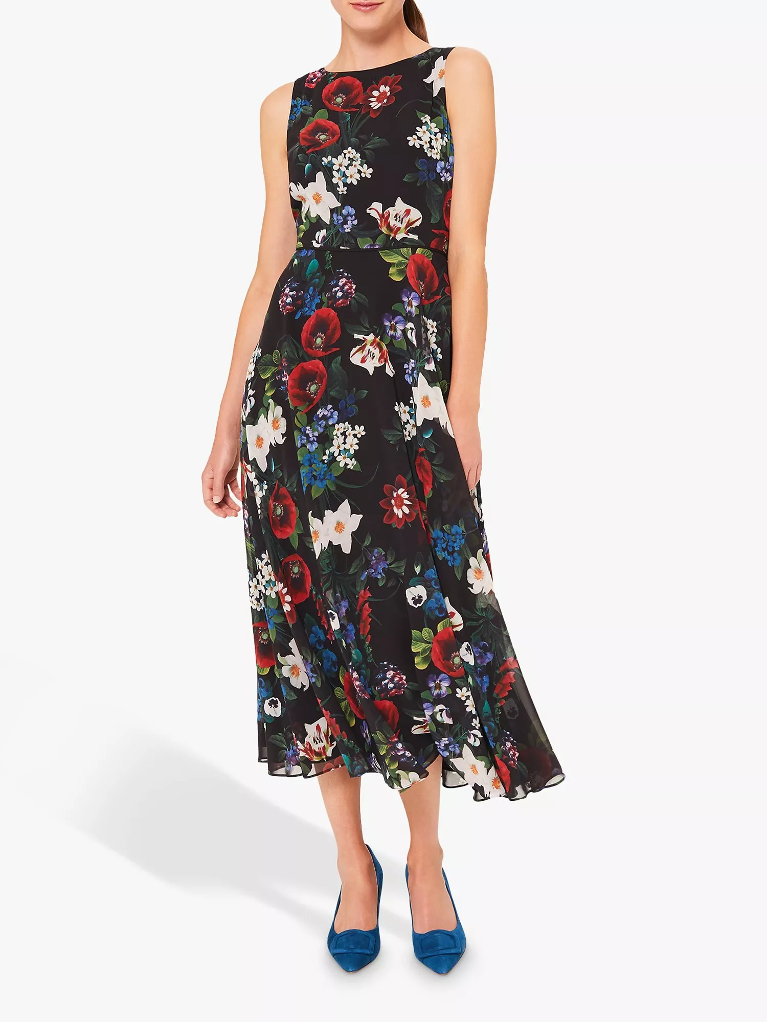 Hobbs Carly Floral Midi Dress Black Multi