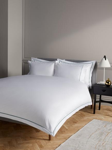 John Lewis Harper Pure Cotton Sateen Bedding, 400 Thread Count - view 2, White / Ice Blue
