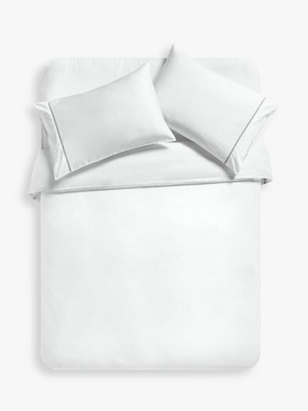 John Lewis Harper Pure Cotton Sateen Bedding, 400 Thread Count, White / Ice Blue