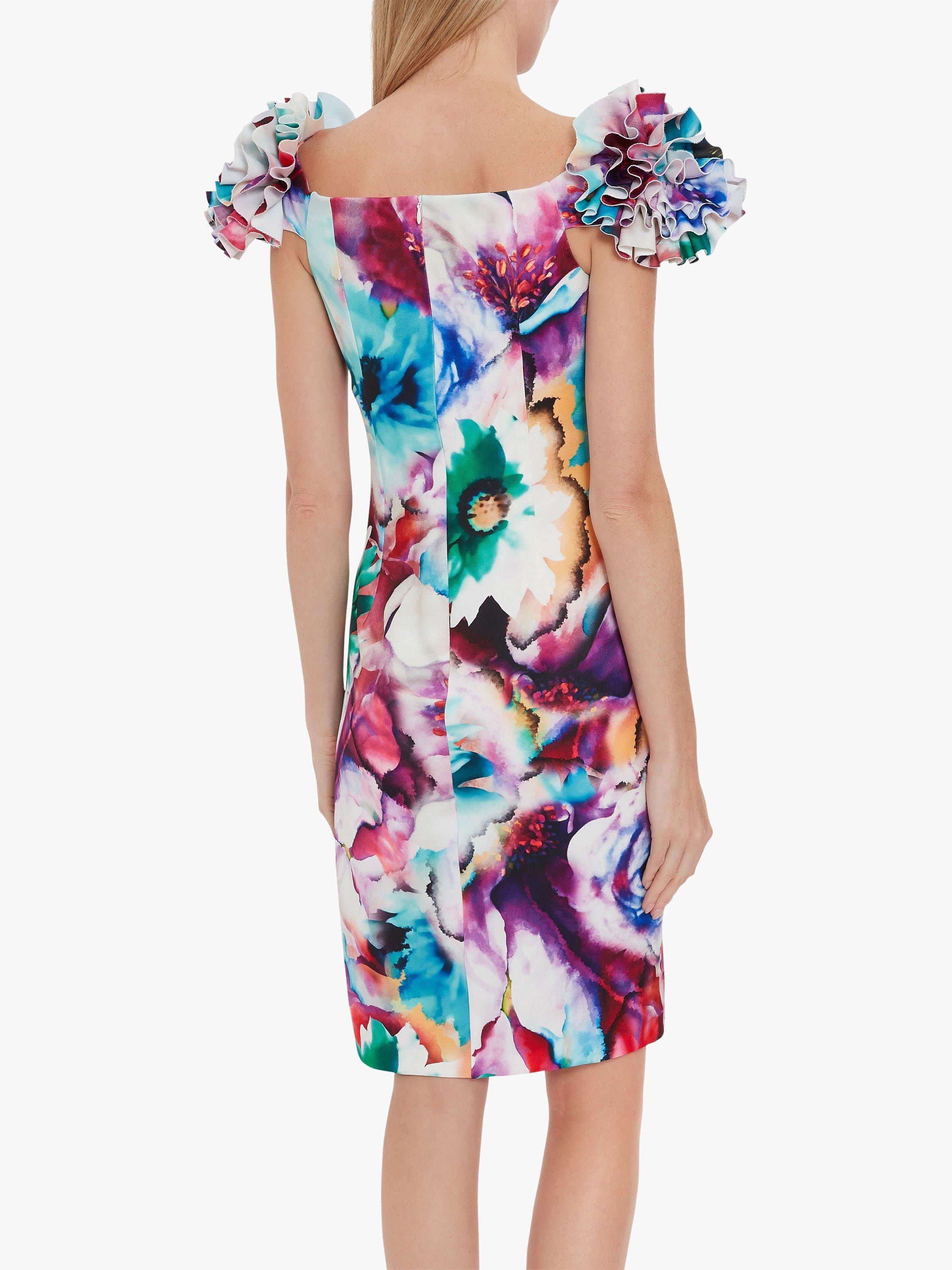 Gina Bacconi Harmonia Floral Ruffle Sleeve Scuba Dress Multi