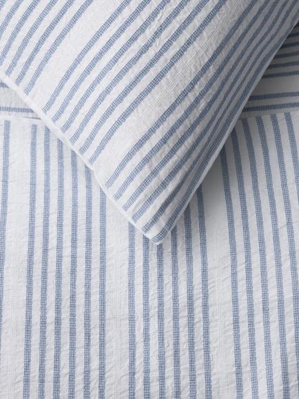 John Lewis Crosby Pure Cotton Seersucker Duver Cover Set - view 2, Pacific Blue
