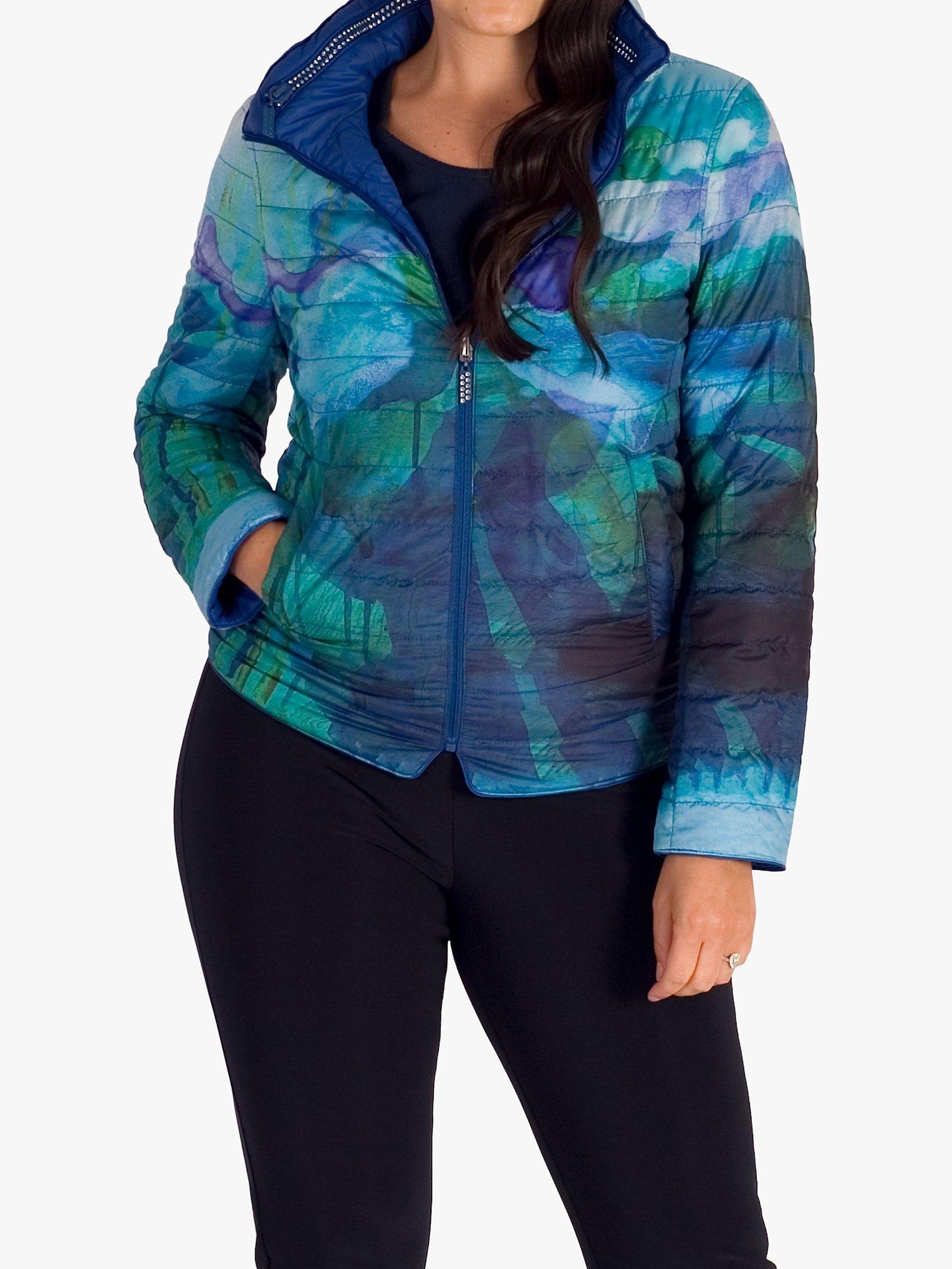 chesca Quilted Reversible Abstract Jacket, Cobalt