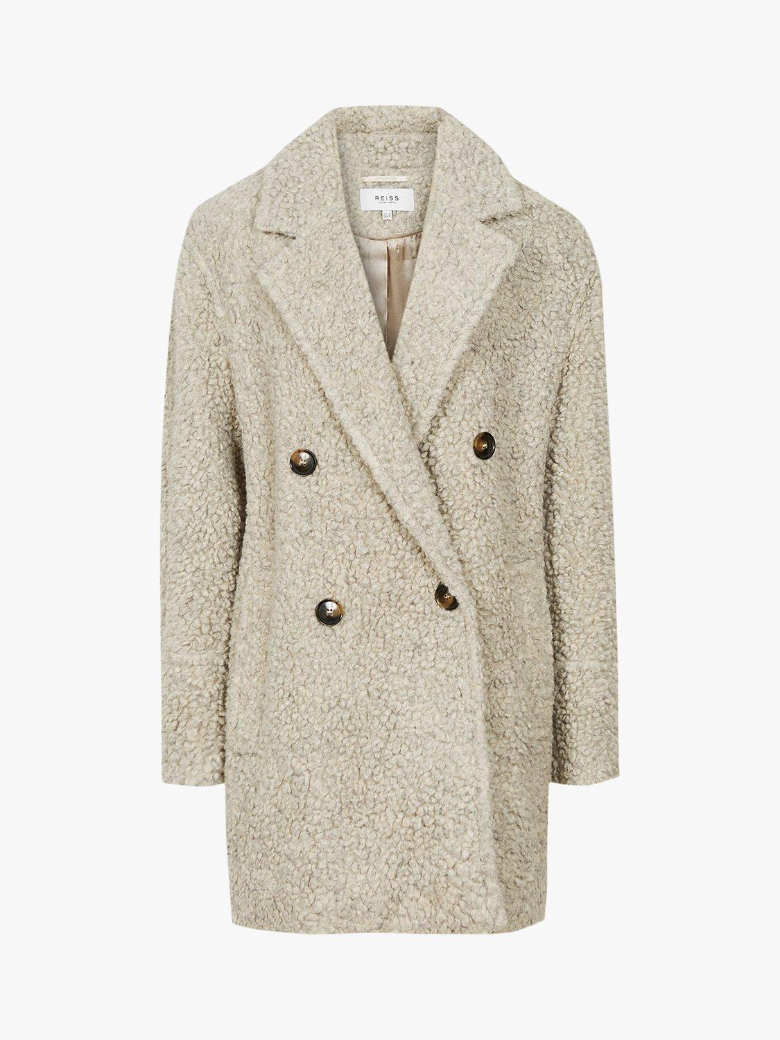 Reiss Sky Textured Wool Blend Teddy Coat Light Grey