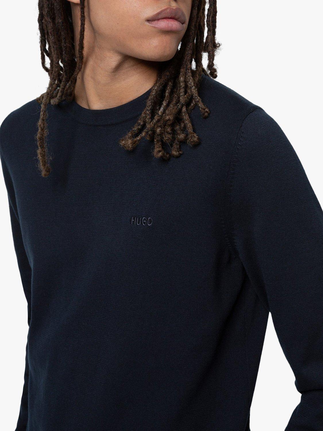 HUGO by Hugo Boss San Cassius Cotton Crew Neck Jumper, Navy, S