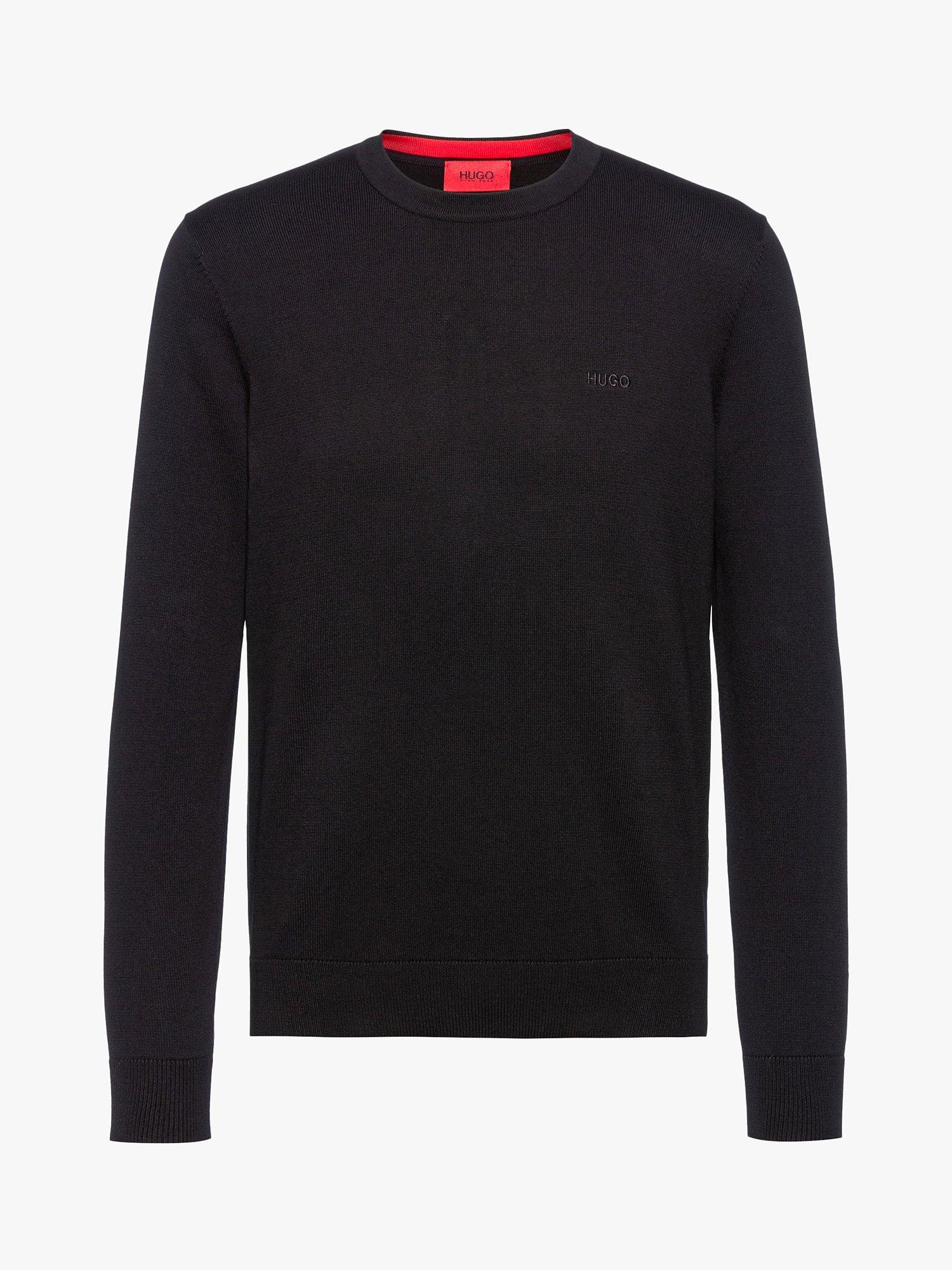 Product image 1 of 1, which shows HUGO by Hugo Boss San Cassius Cotton Crew Neck Jumper, Black, S