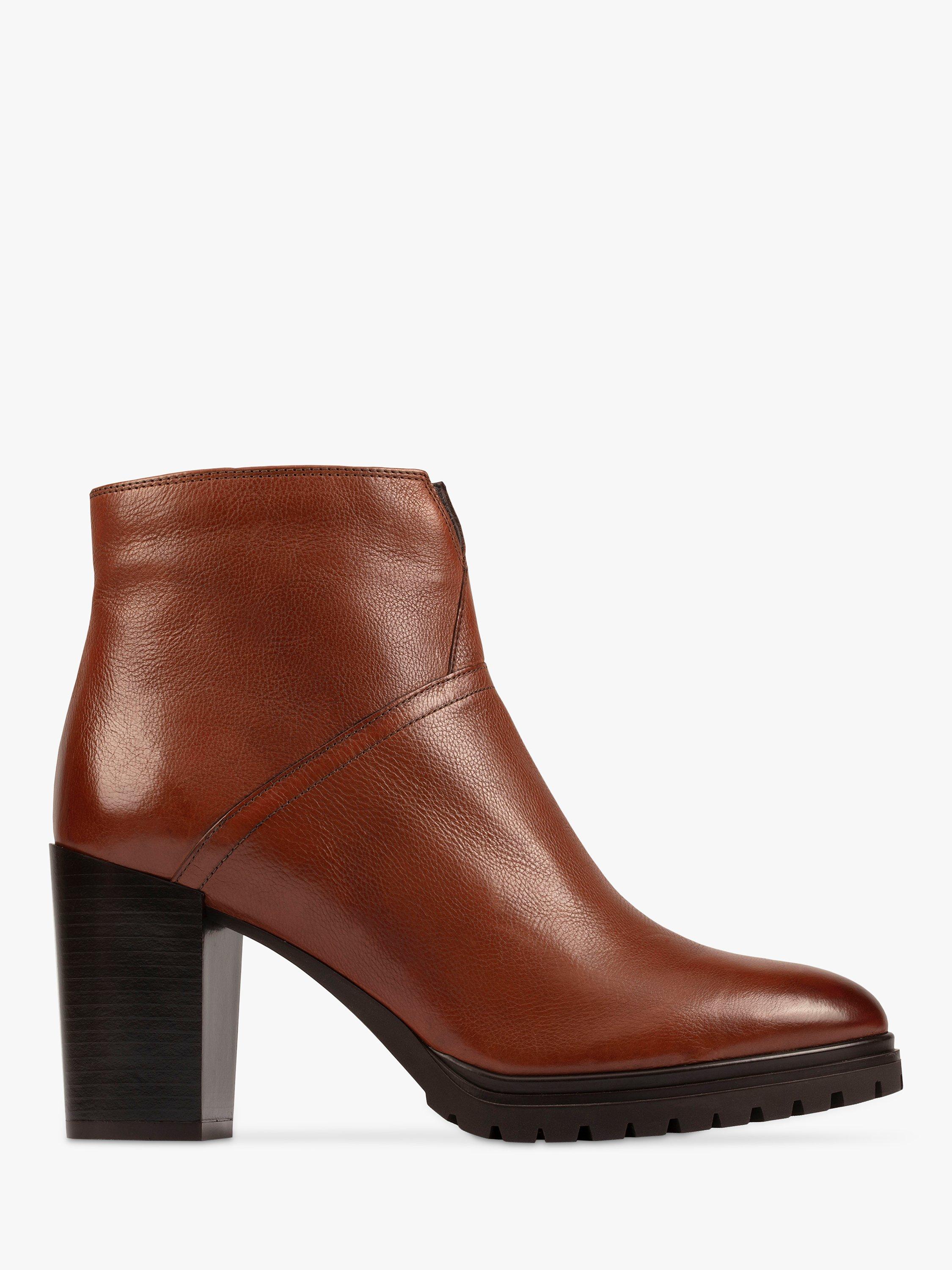 Clarks Hapus Zip Leather Heeled Ankle Boots, Brown