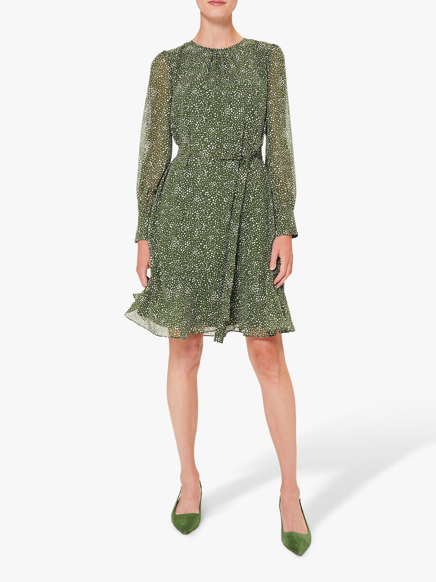 Hobbs Frances Spot Knee Length Dress, Fern Green