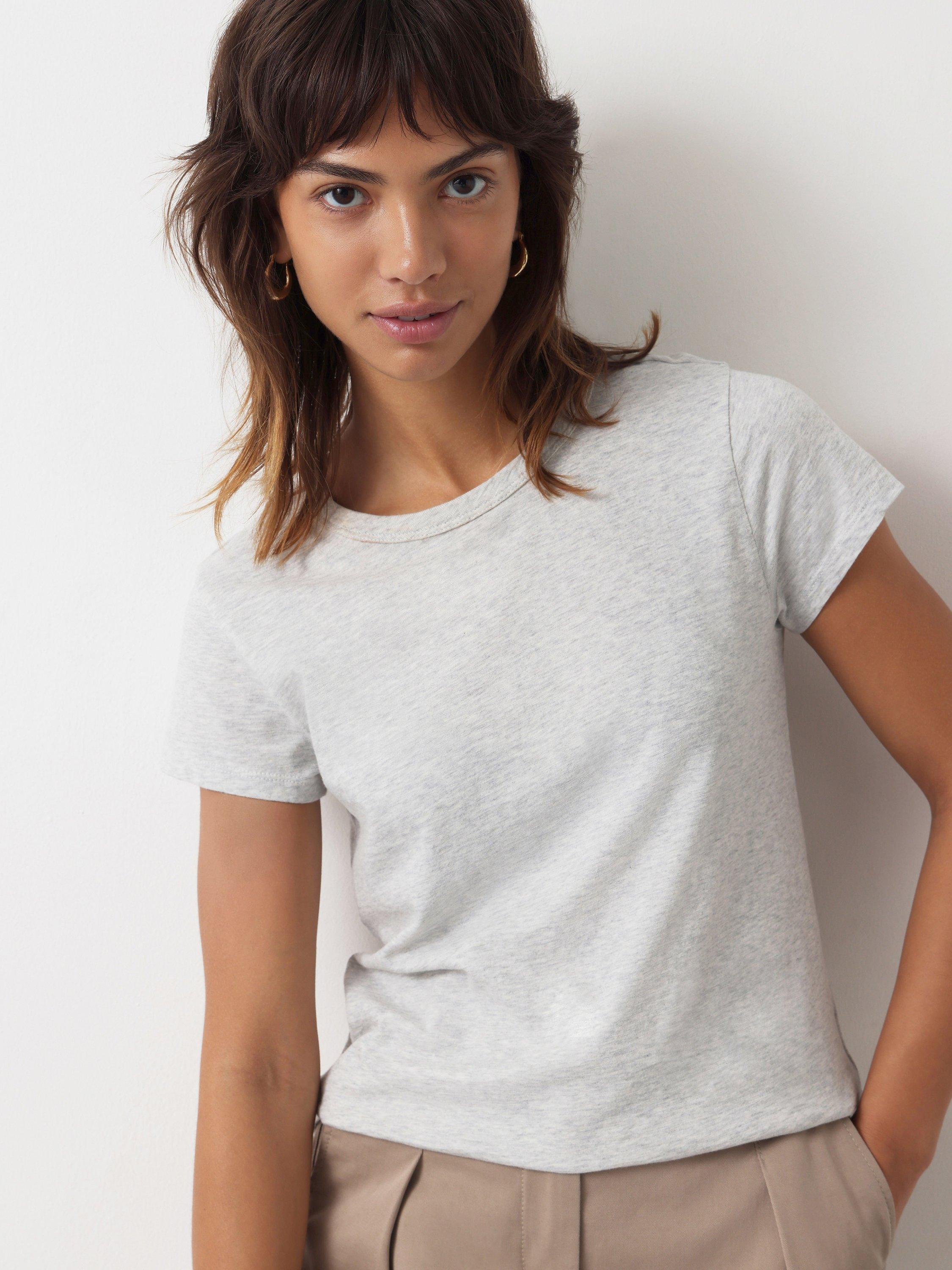 Product image 1 of 5, which shows HUSH Slim Fit Cotton Crew Neck T-Shirt, Lightest Grey Marl, XXS