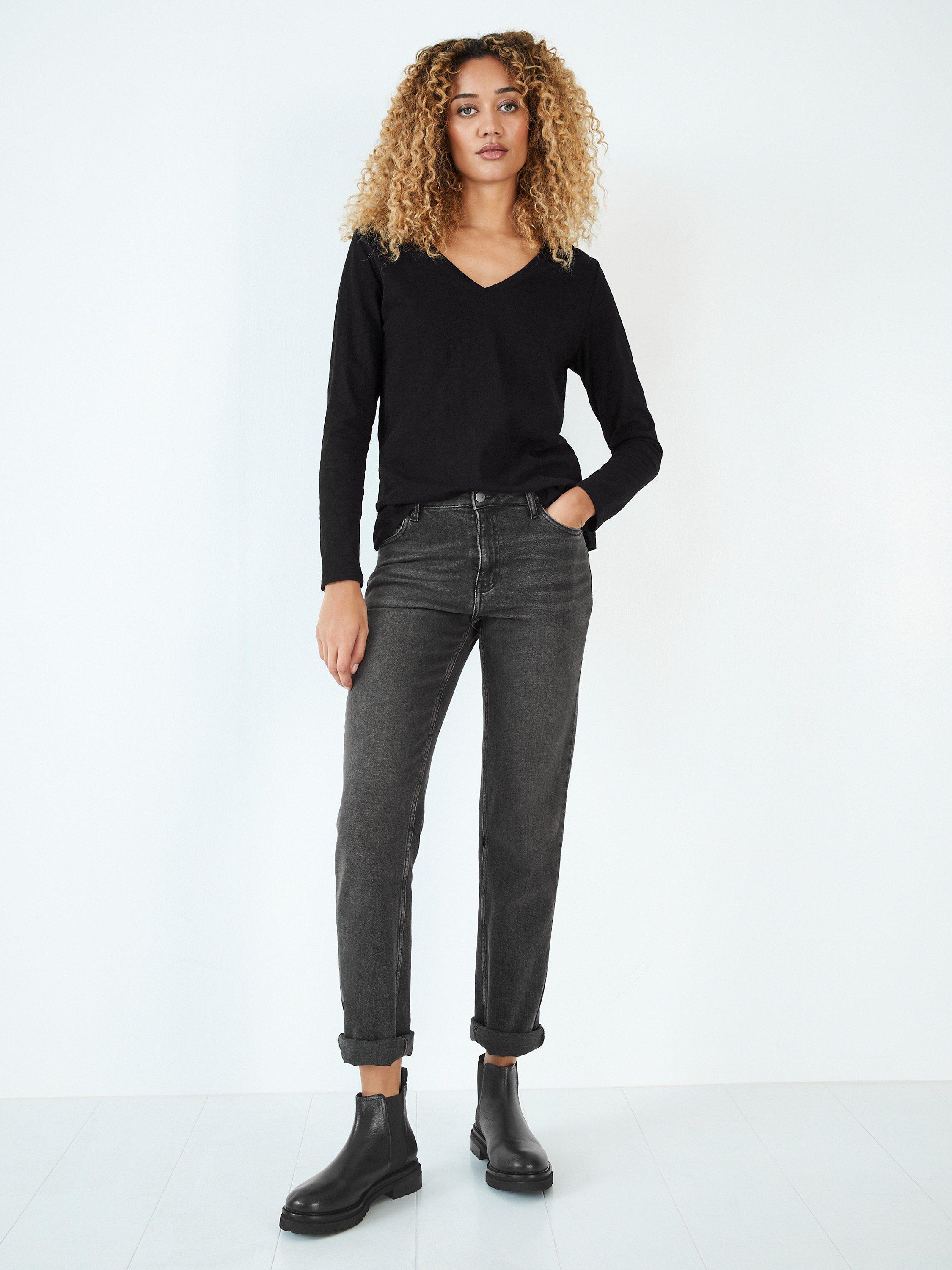 HUSH Long Sleeve V-Neck Slub Tee, Black