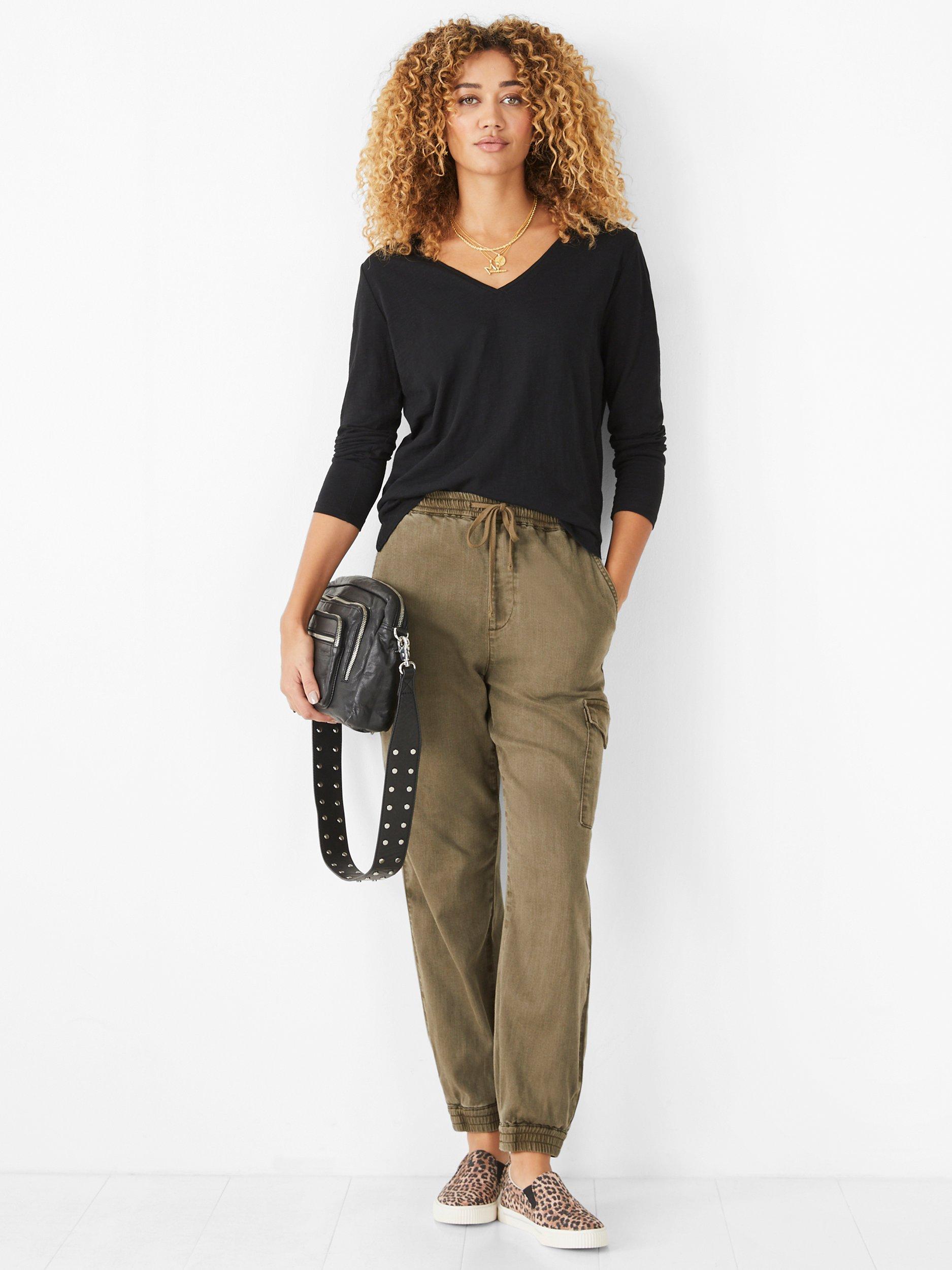 HUSH Long Sleeve V-Neck Slub Tee, White