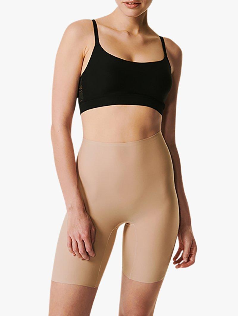 Product image 1 of 3, which shows Chantelle Soft Stretch High Waist Mid Thigh Short Briefs, Beige Nude, One Size