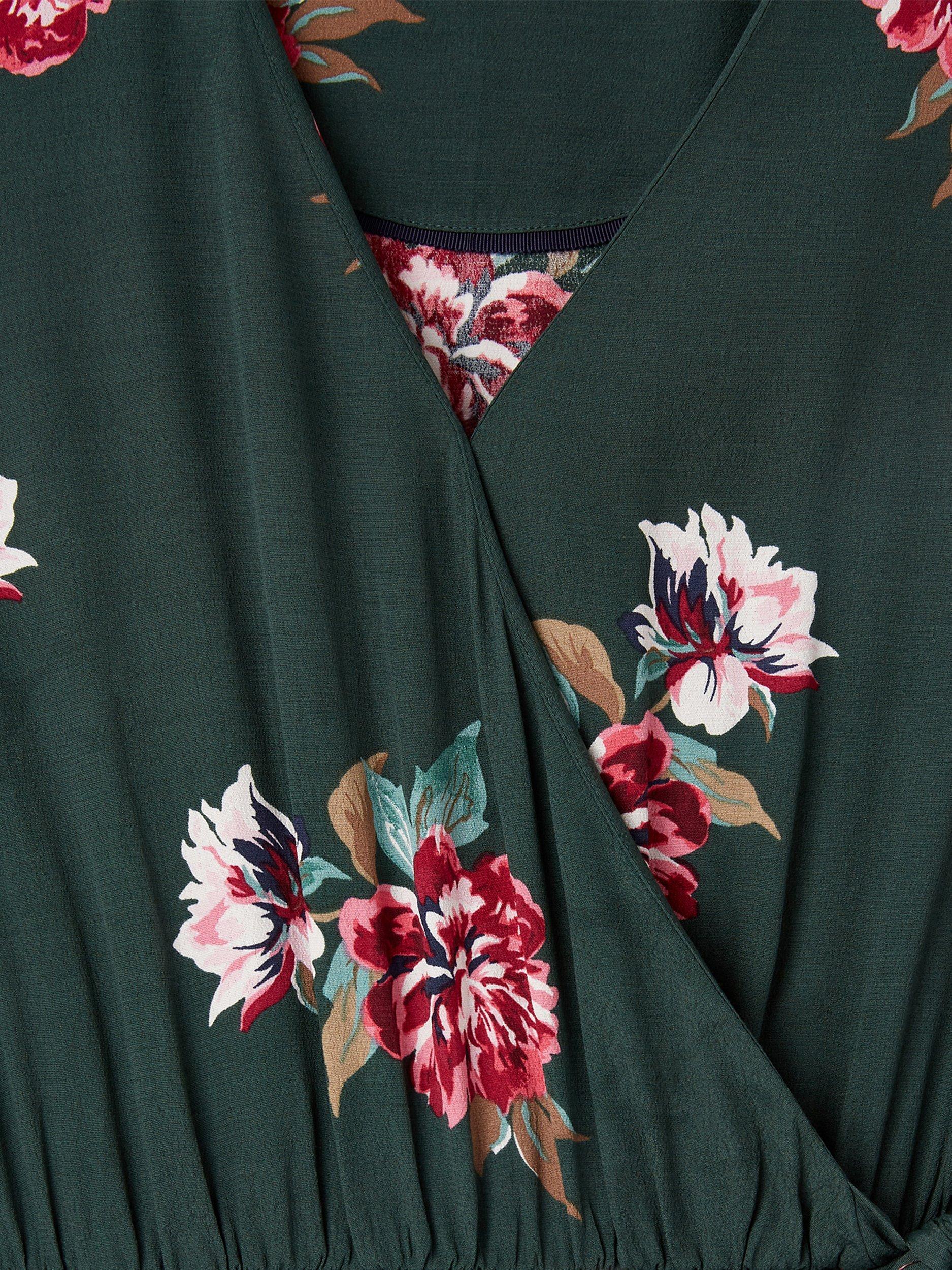 Joules Chloe Floral Print Fixed Wrap Dress Green Floral