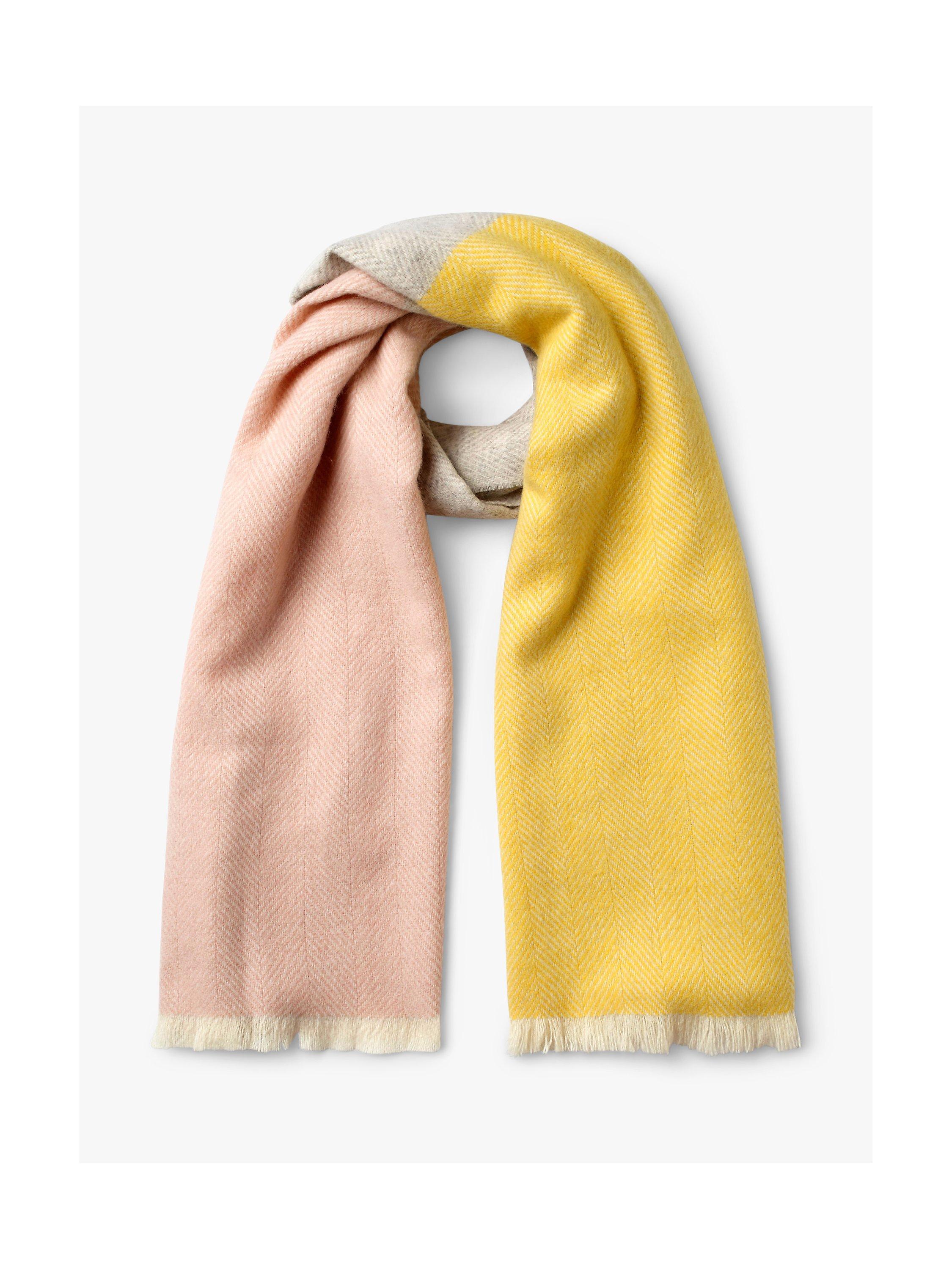 Boden Colour Block Herringbone Wool Scarf, Pink/Bordeaux, one size