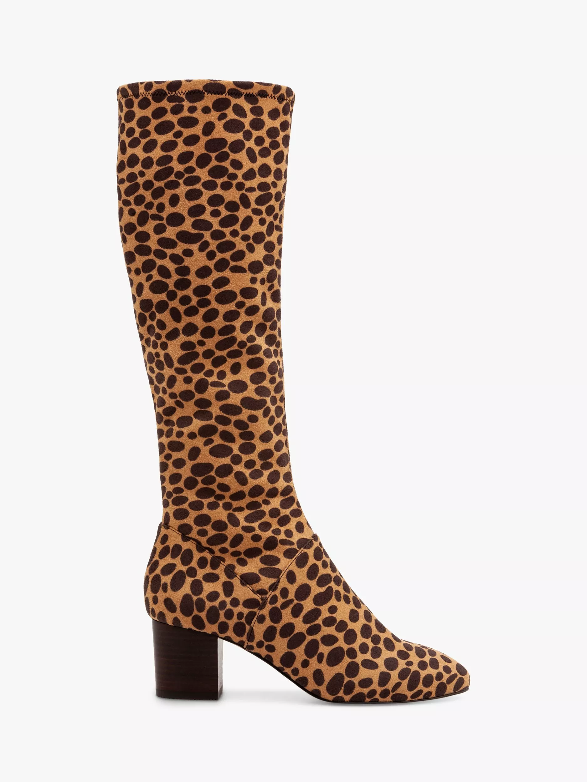 Boden Stretch Leopard Print Knee High Boots Natural