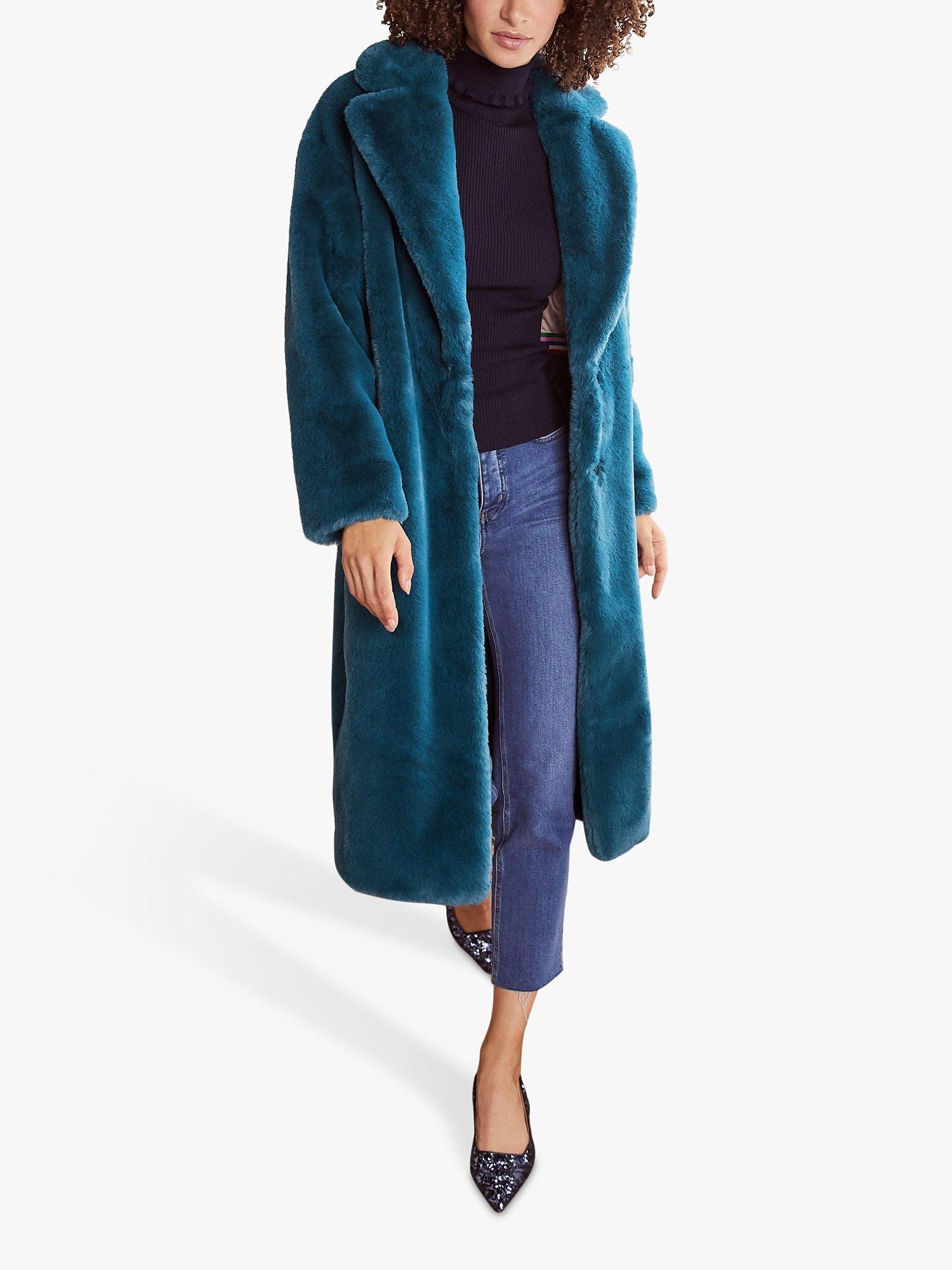 Boden Kenilworth Faux Fur Coat, Rich Teal