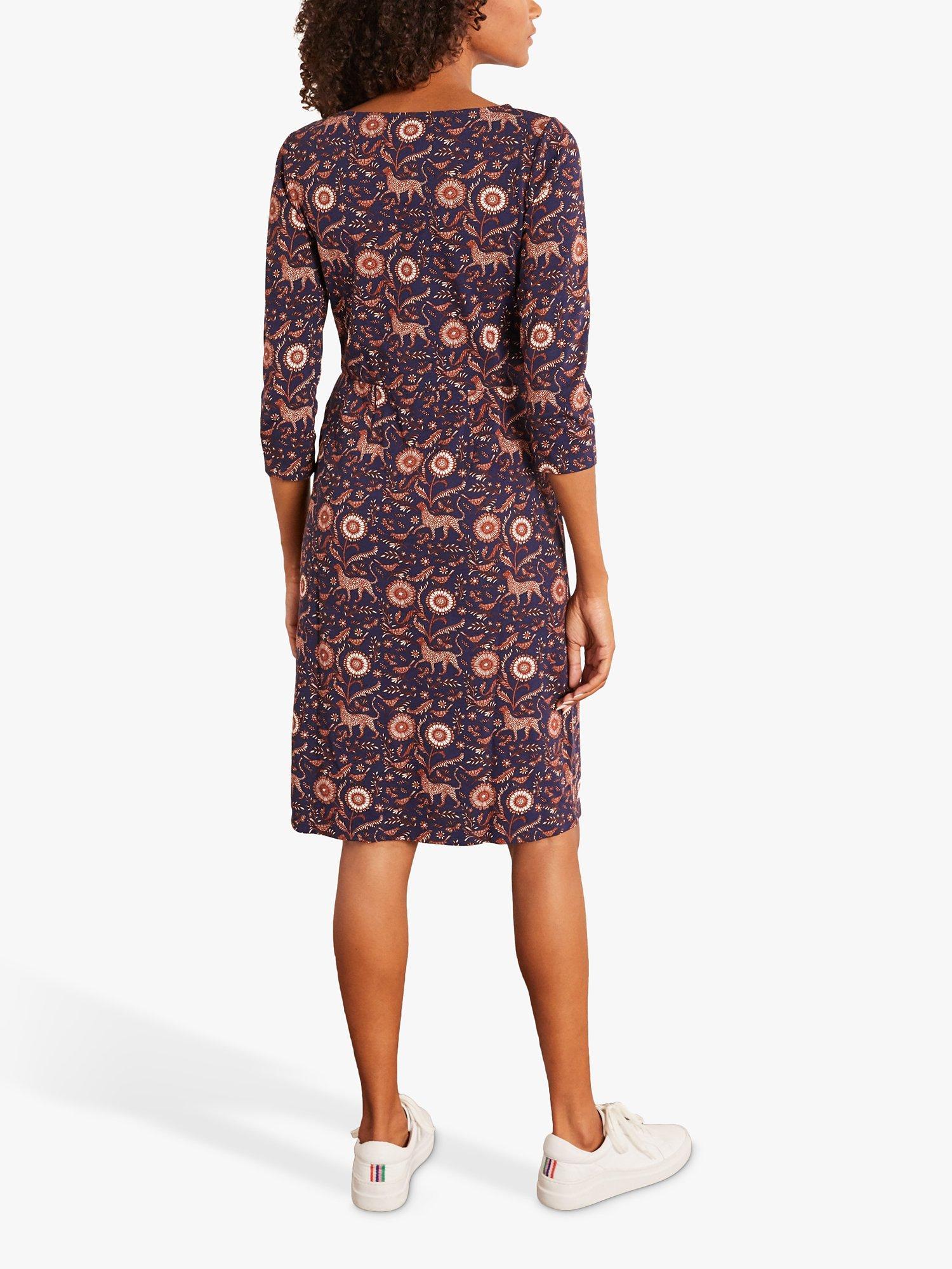 Boden Penny Jersey Nature Print Knee Length Dress Navy