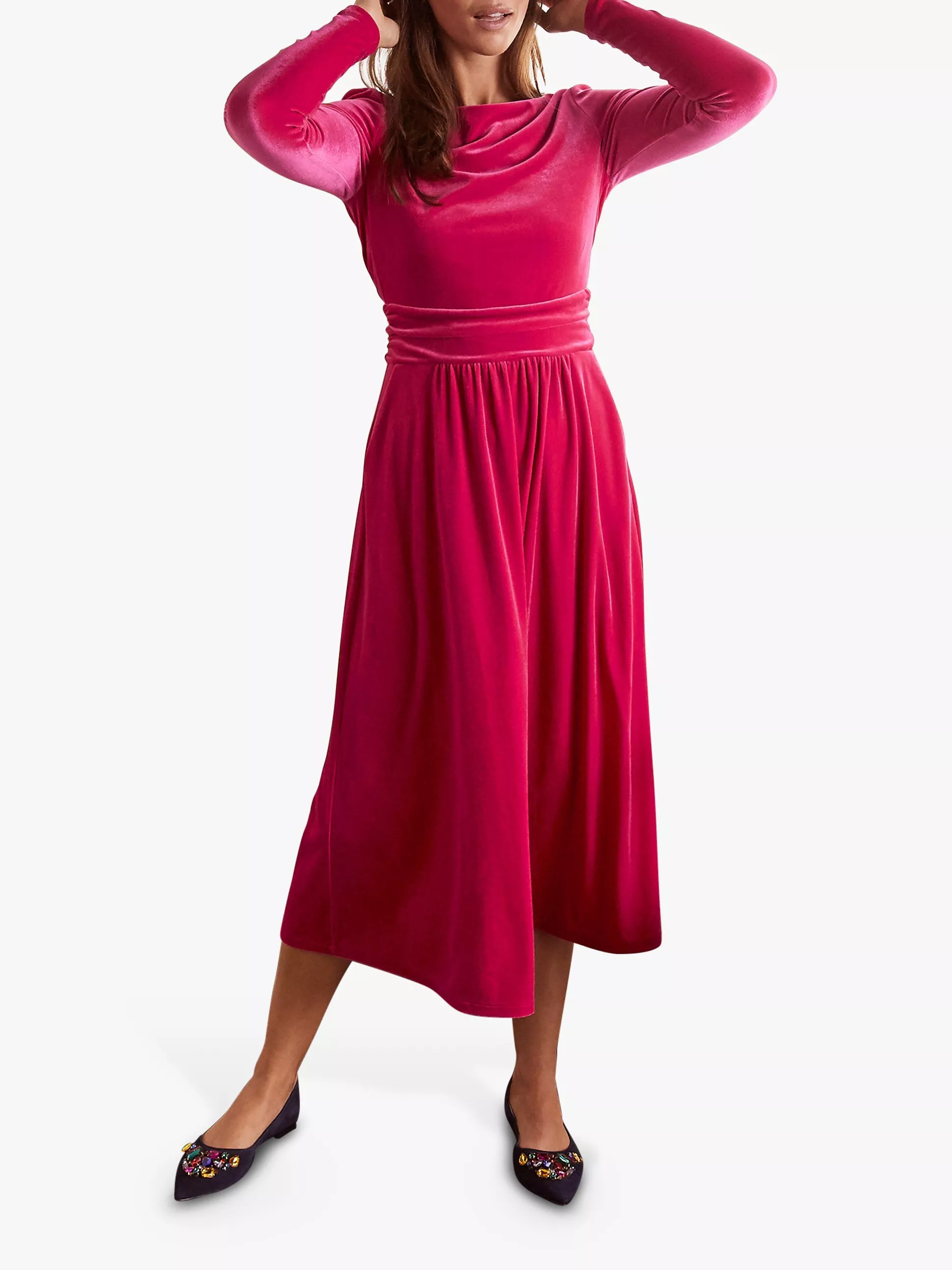 boden pink velvet dress Boden Women's Tilda Velvet Midi Dress in Pink