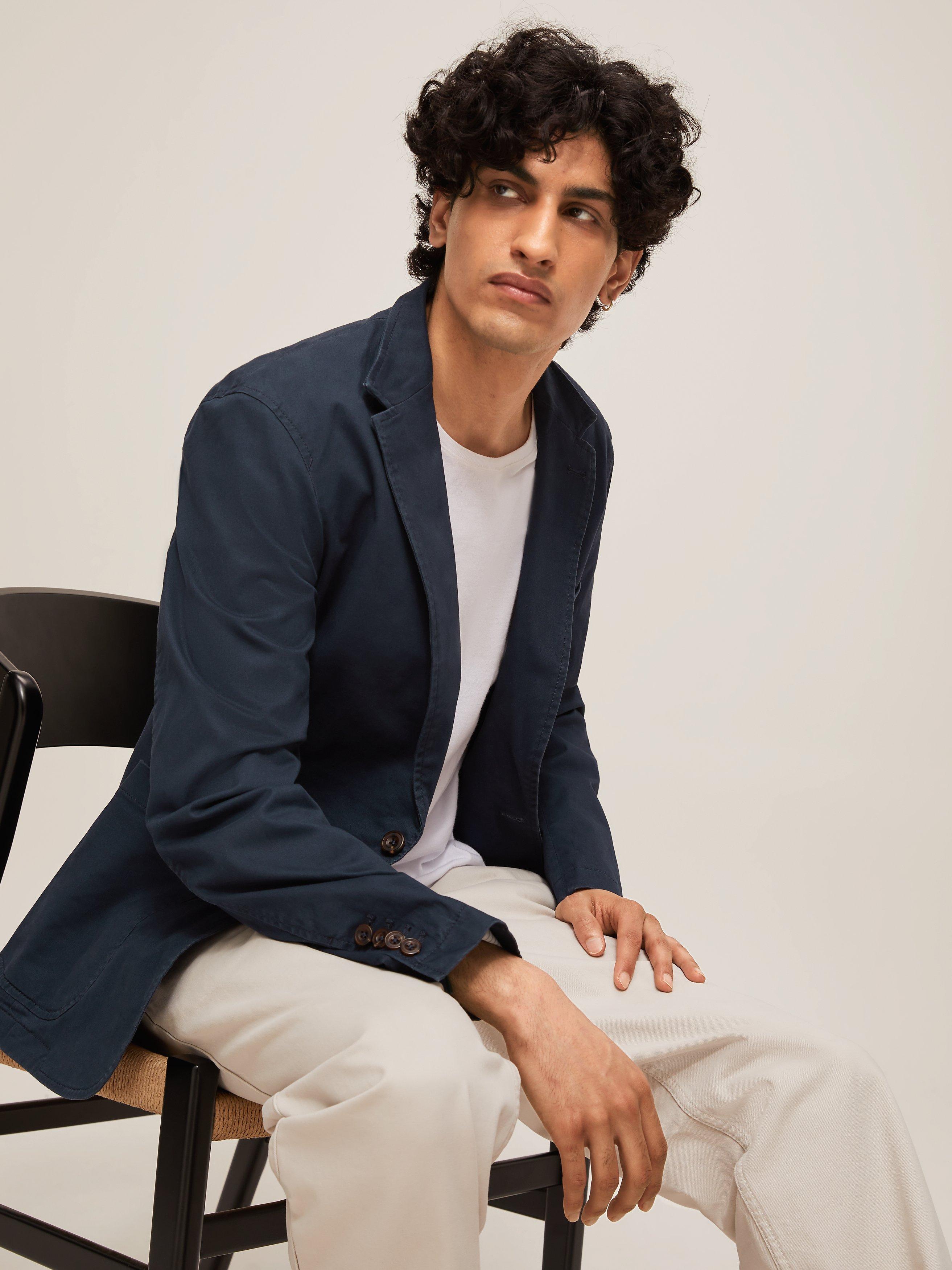 John Lewis & Partners Stretch Cotton Unstructured Blazer, Navy, L