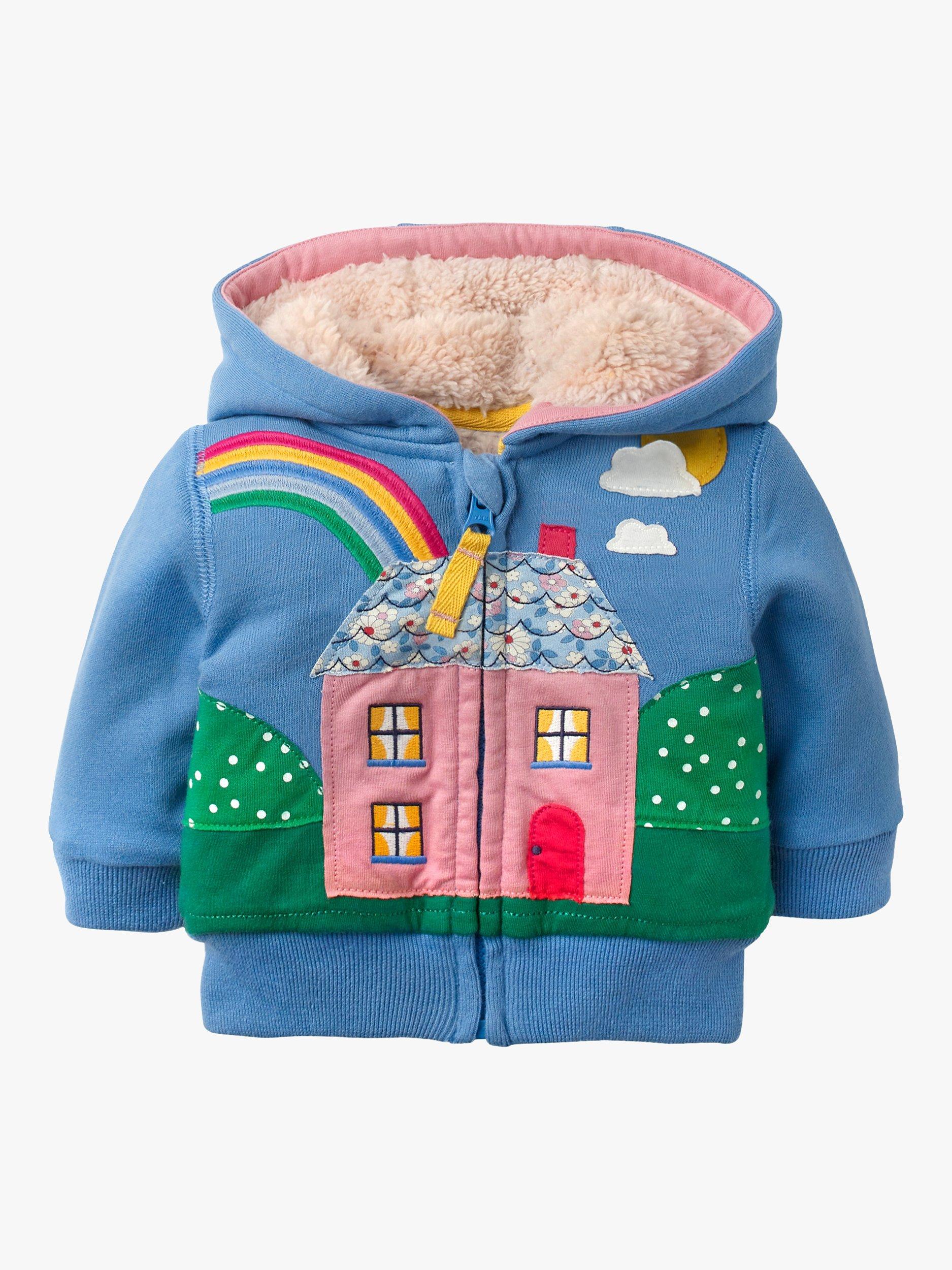 Mini Boden Baby House Applique Shaggy Lined Hoodie Elizabethan Blue