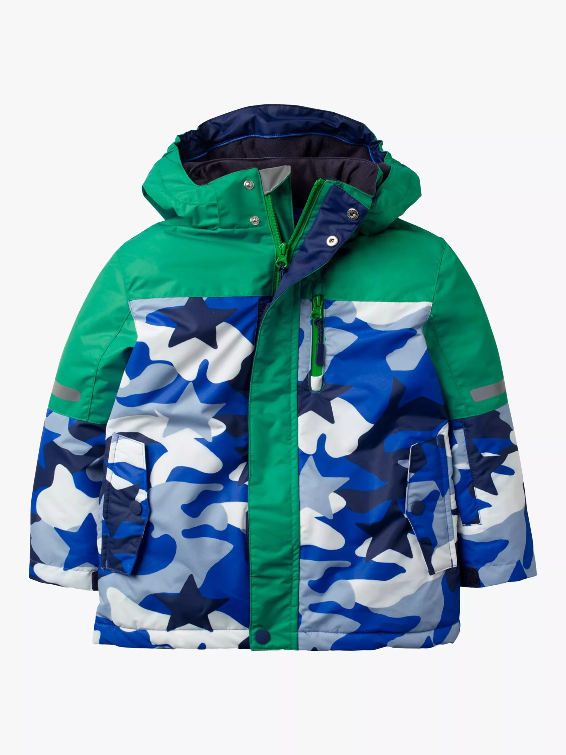 Mini Boden Boys' All Weather Waterproof Jacket, Green/Blue Camo