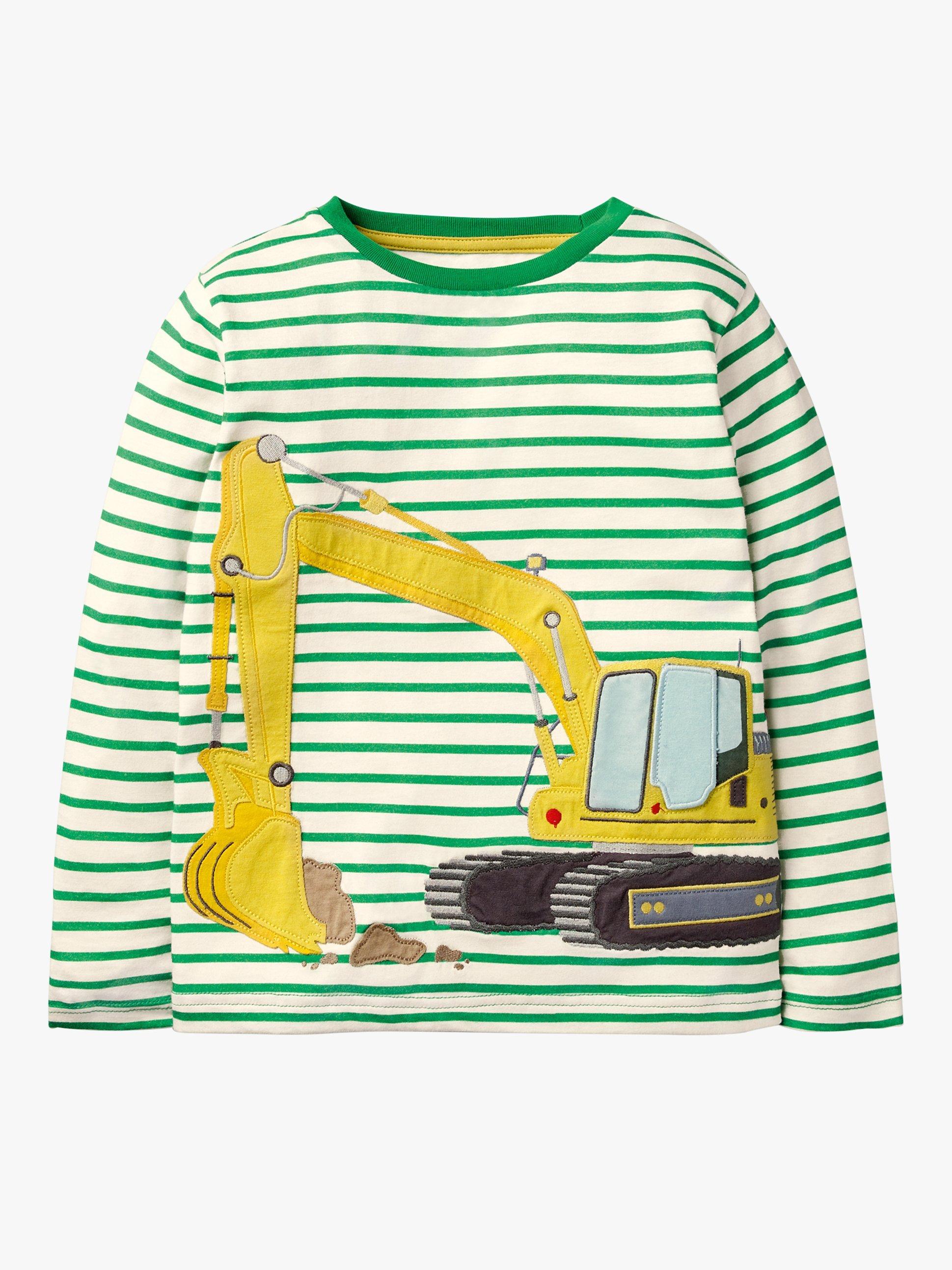 Mini Boden Kids' Lift The Flap Digger Stripe T-Shirt, Ivory/Highland Green