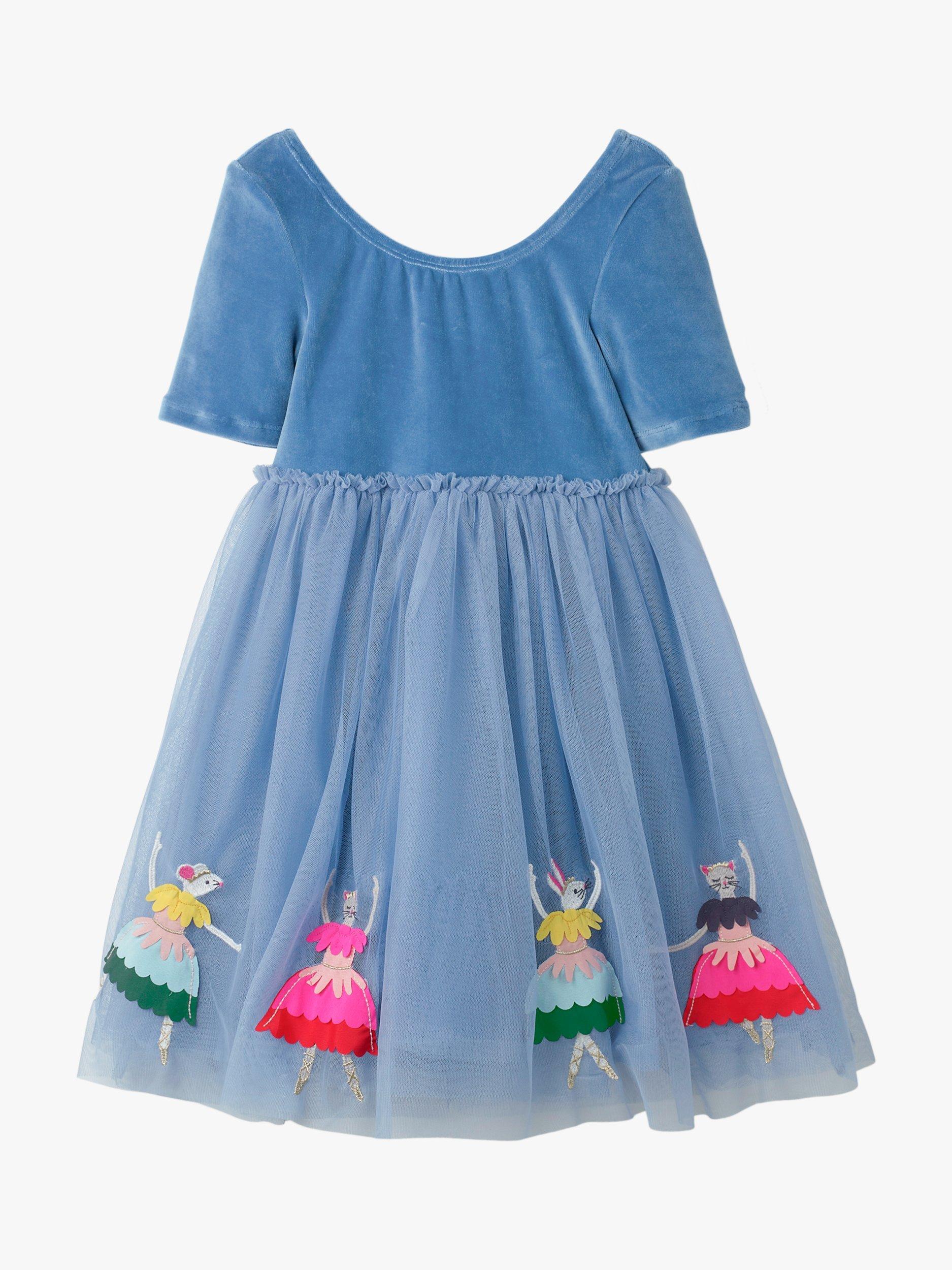Mini Boden Girls' Velvet Bodice Tulle Dress, Elizabethan Blue