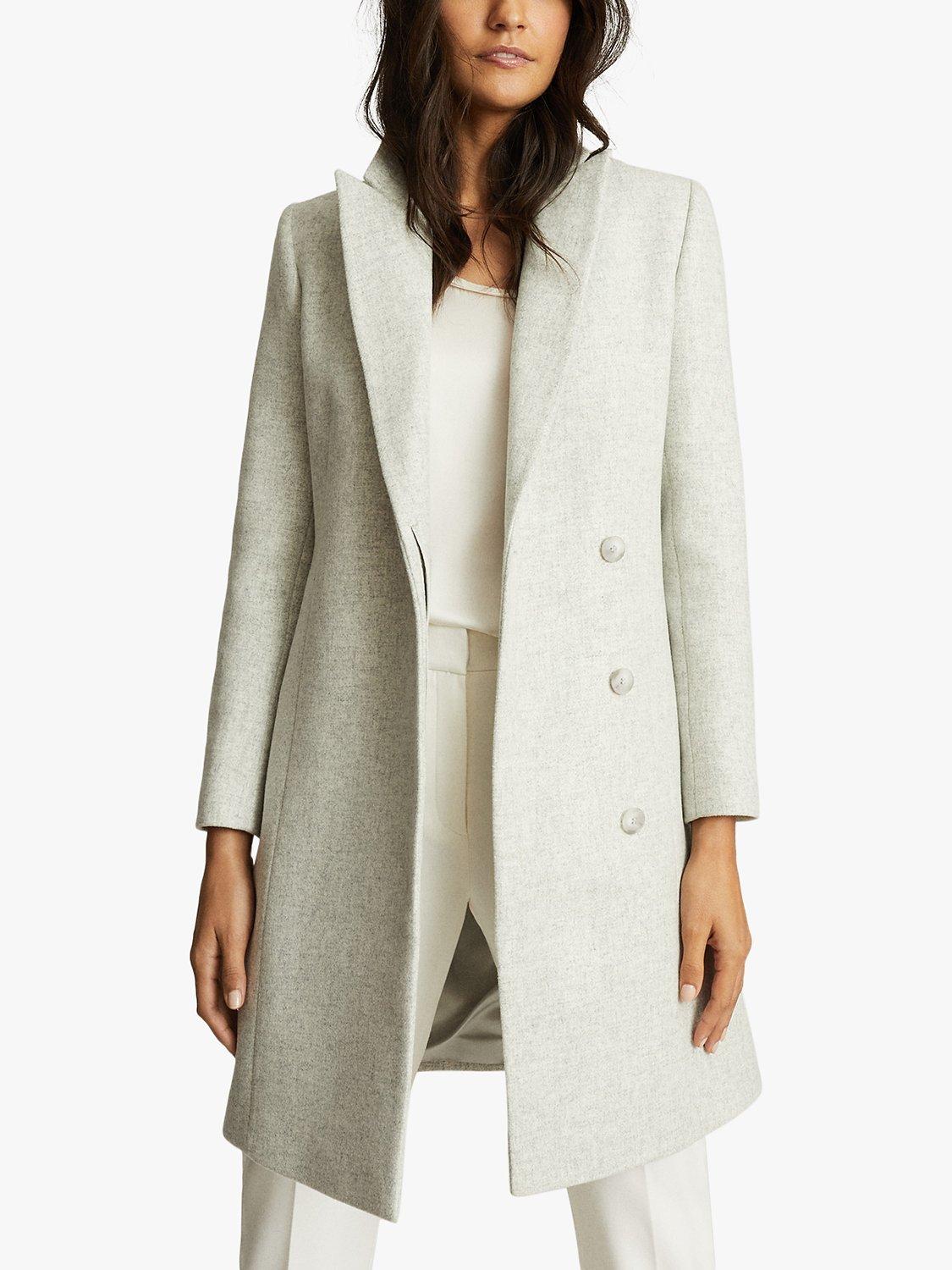 Reiss Evie Crombie Longline Wool Blend Coat, Pale Grey