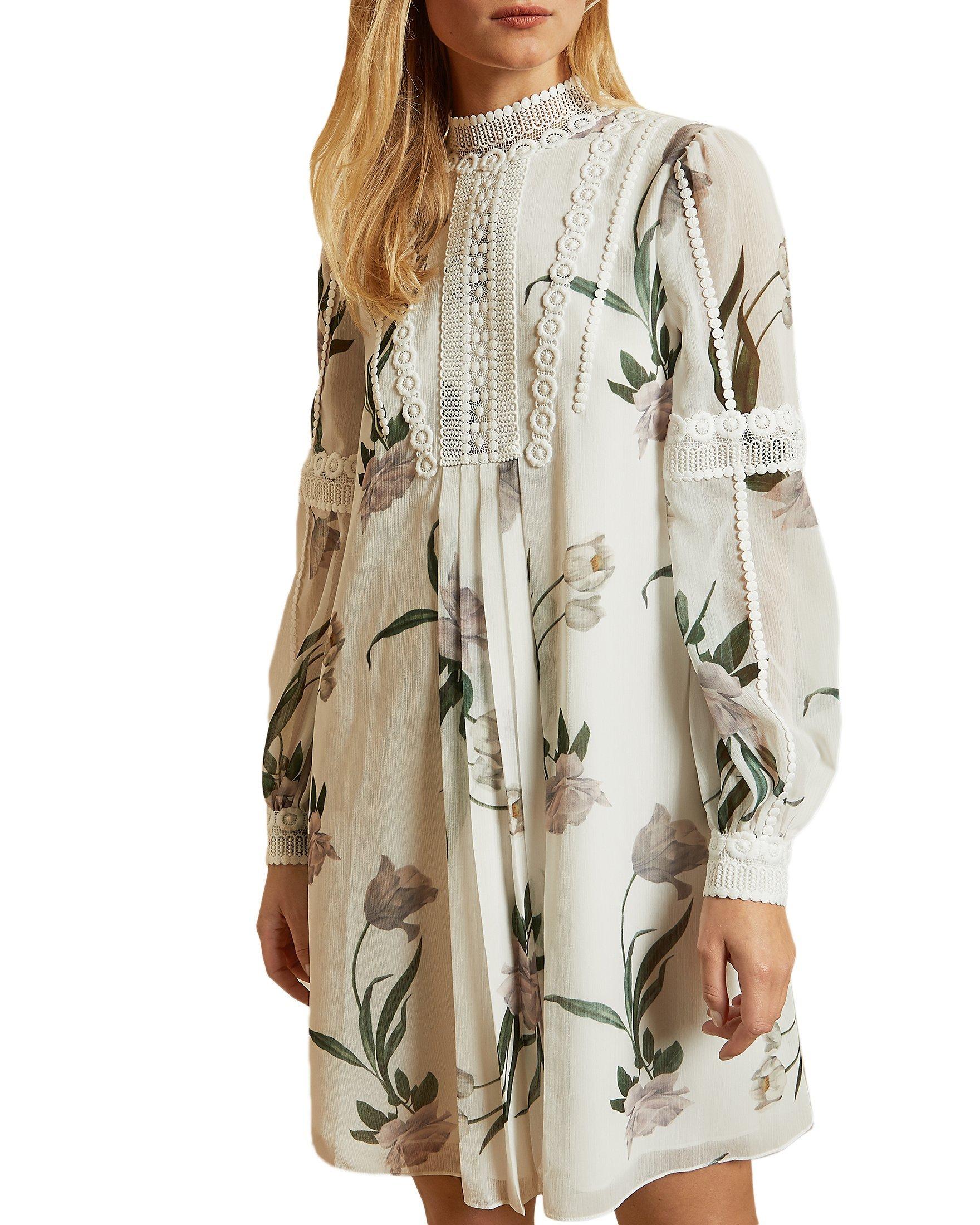 Ted Baker Leyora Floral Embroidered Mini Dress, White