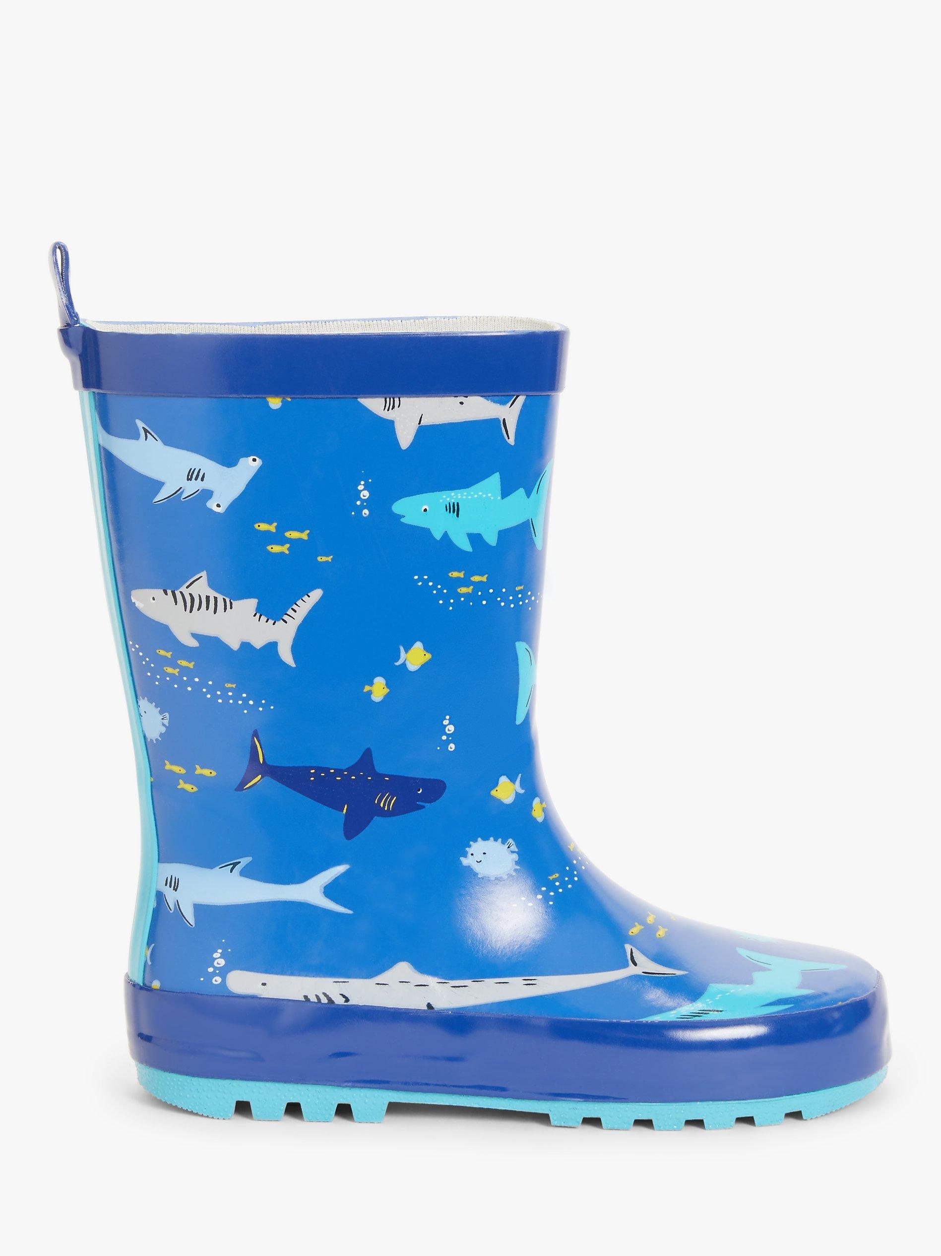 John Lewis Kids' Shark Wellington Boots, Blue