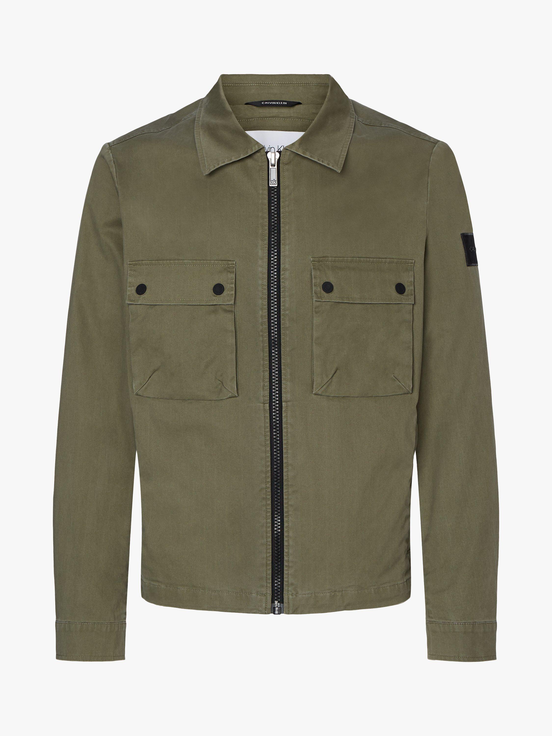 Calvin Klein Zip Through Shirt Jacket, Dark Olive