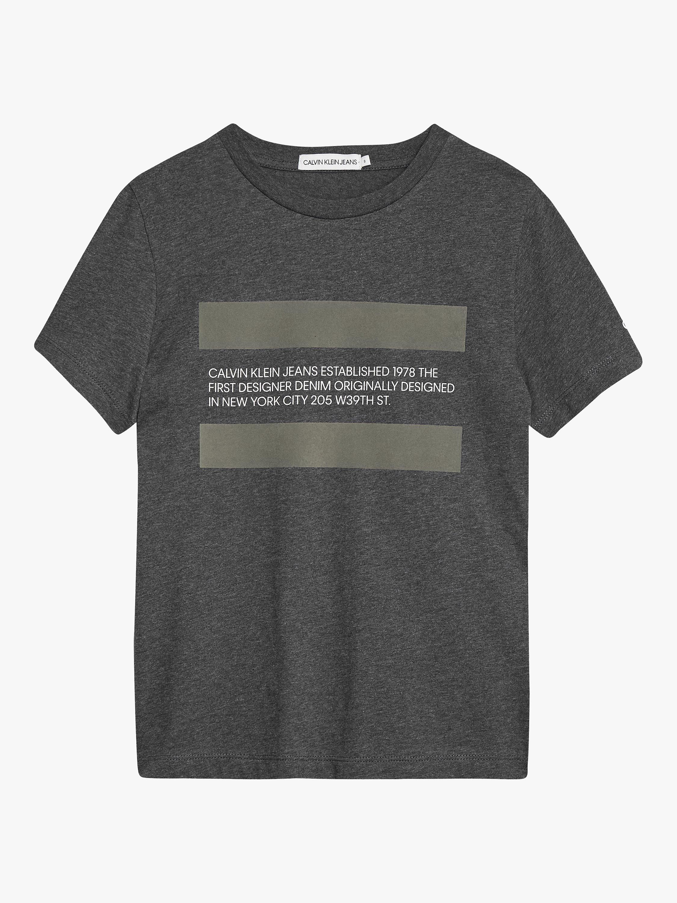 Product image 1 of 1, which shows Calvin Klein Kids' Established Organic Cotton T-Shirt, Dark Grey Heather, 14-16 years
