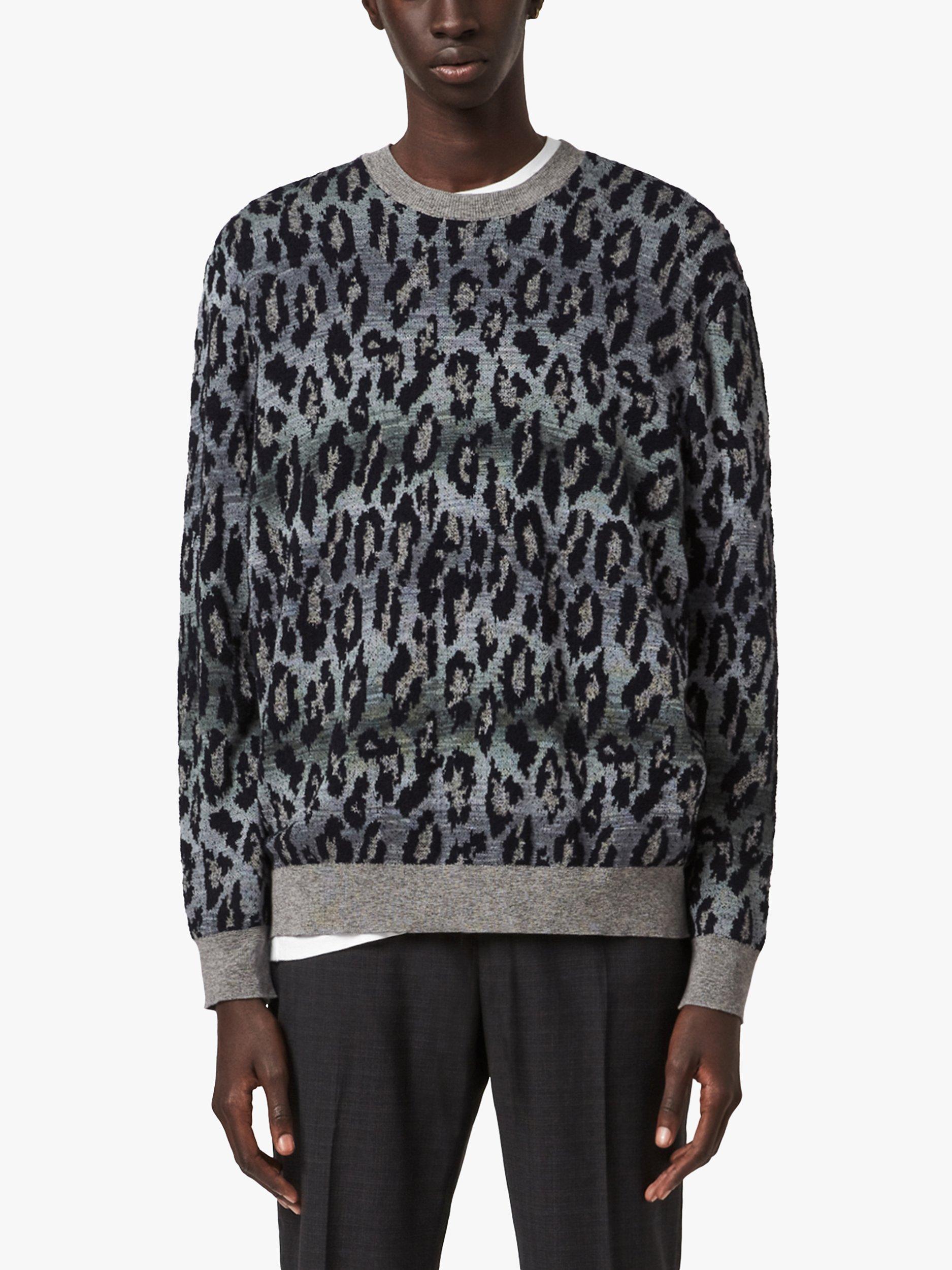 AllSaints Leopard Fade Crew Jumper, Putty Green