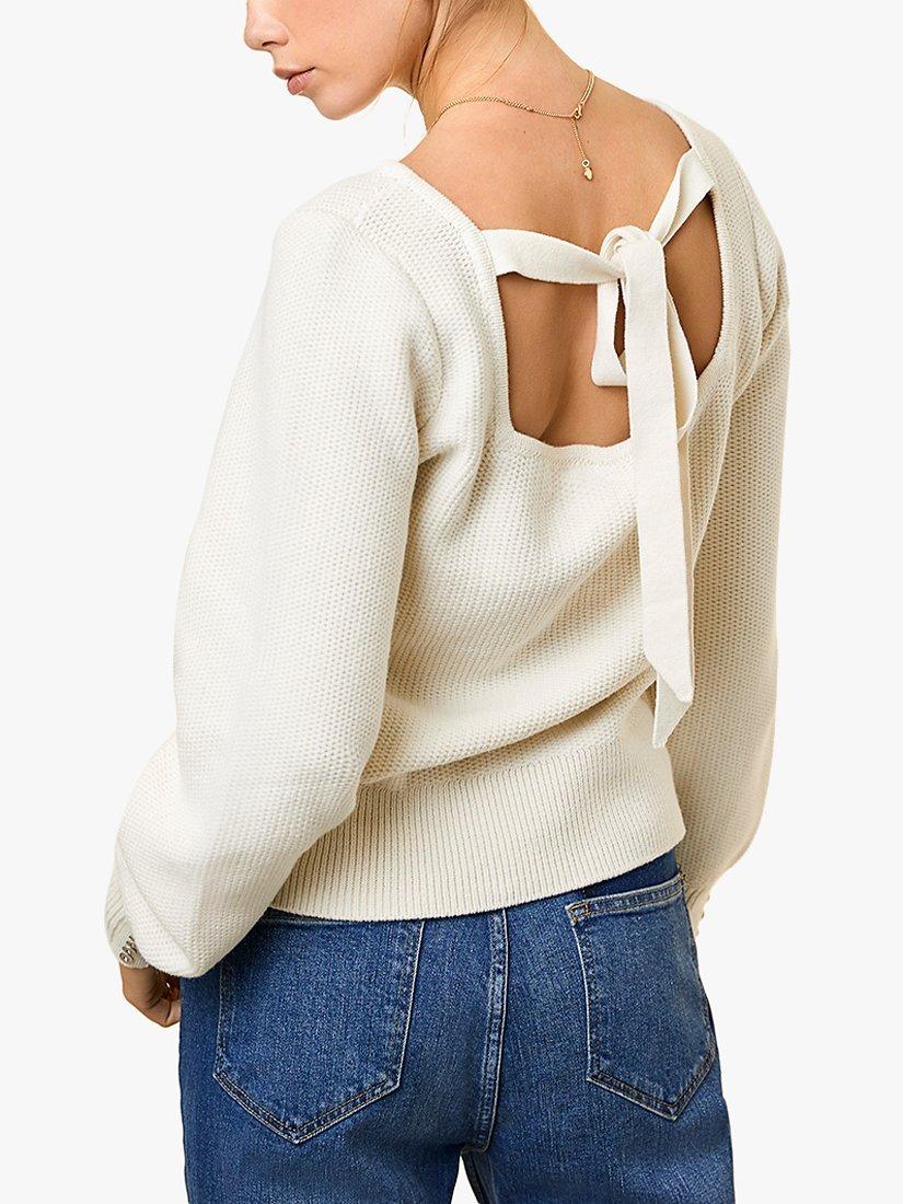 Mint Velvet Off-Chunky Tie Back Jumper, Cream
